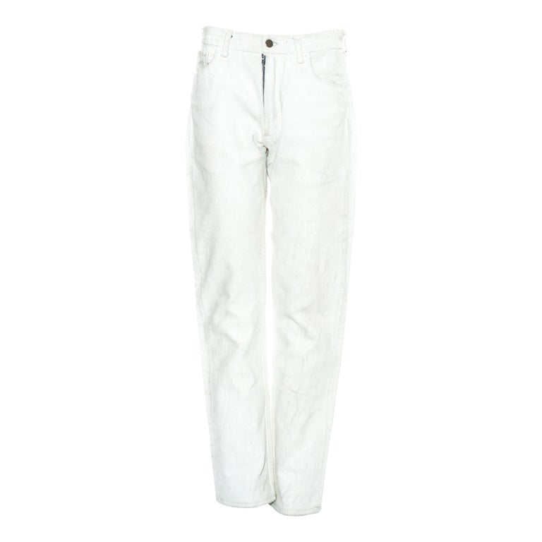 Margiela Artisanal white painted denim jean pants, fw 1999 For Sale at