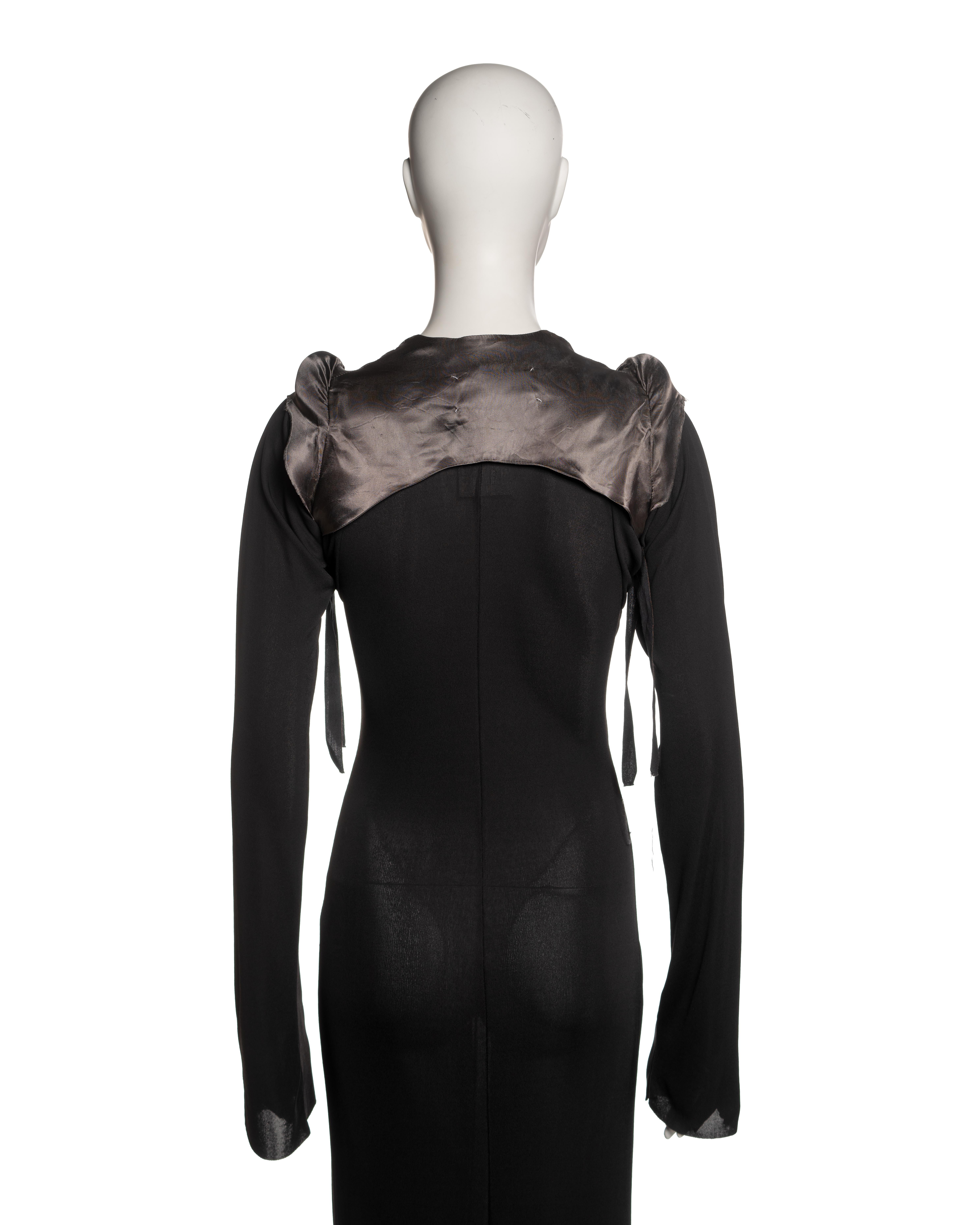 Margiela Black Jersey Dress with Padded Satin Cigarette Shoulder Bolero, FW 1992 For Sale 7