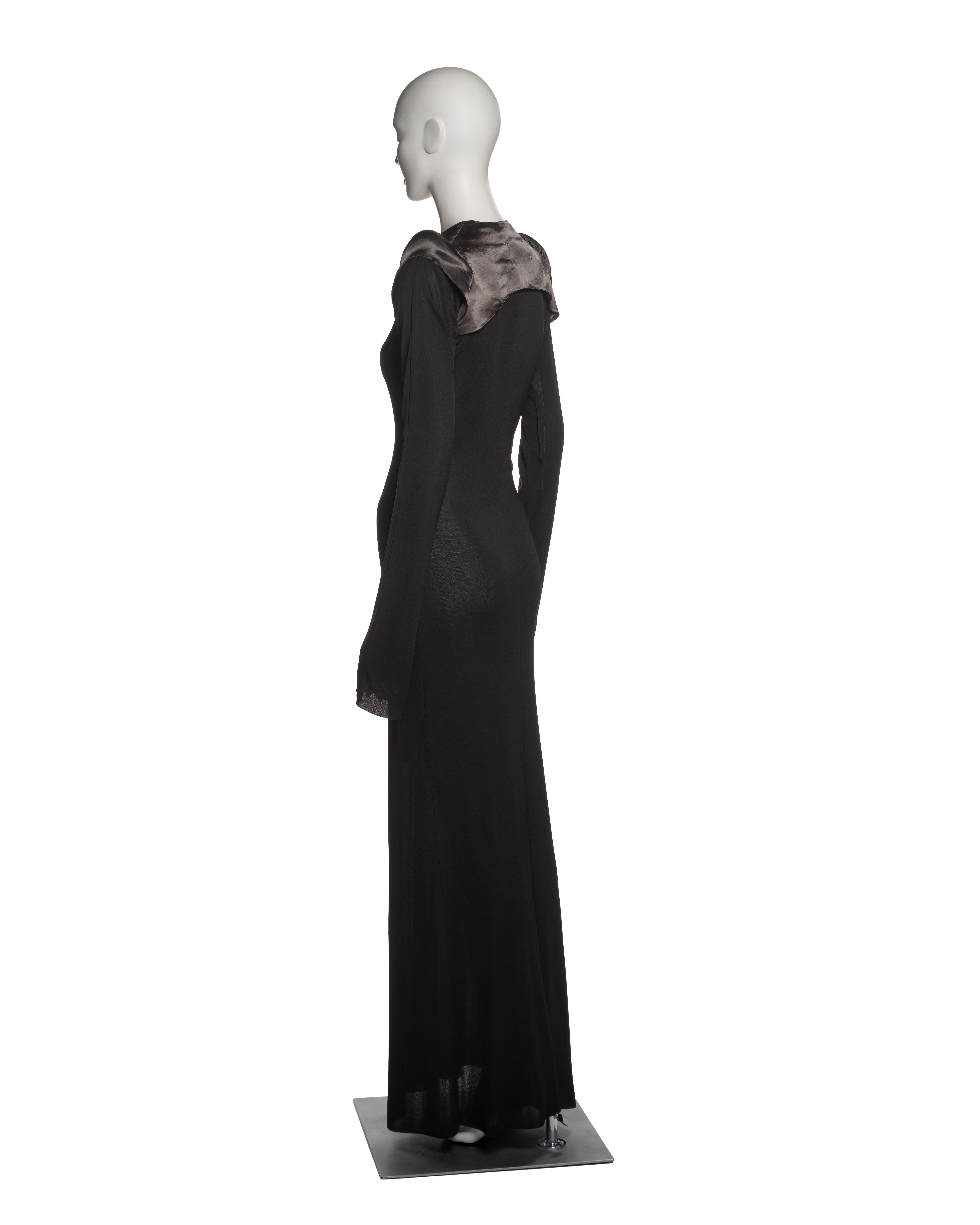 Margiela Black Jersey Dress with Padded Satin Cigarette Shoulder Bolero, FW 1992 For Sale 8