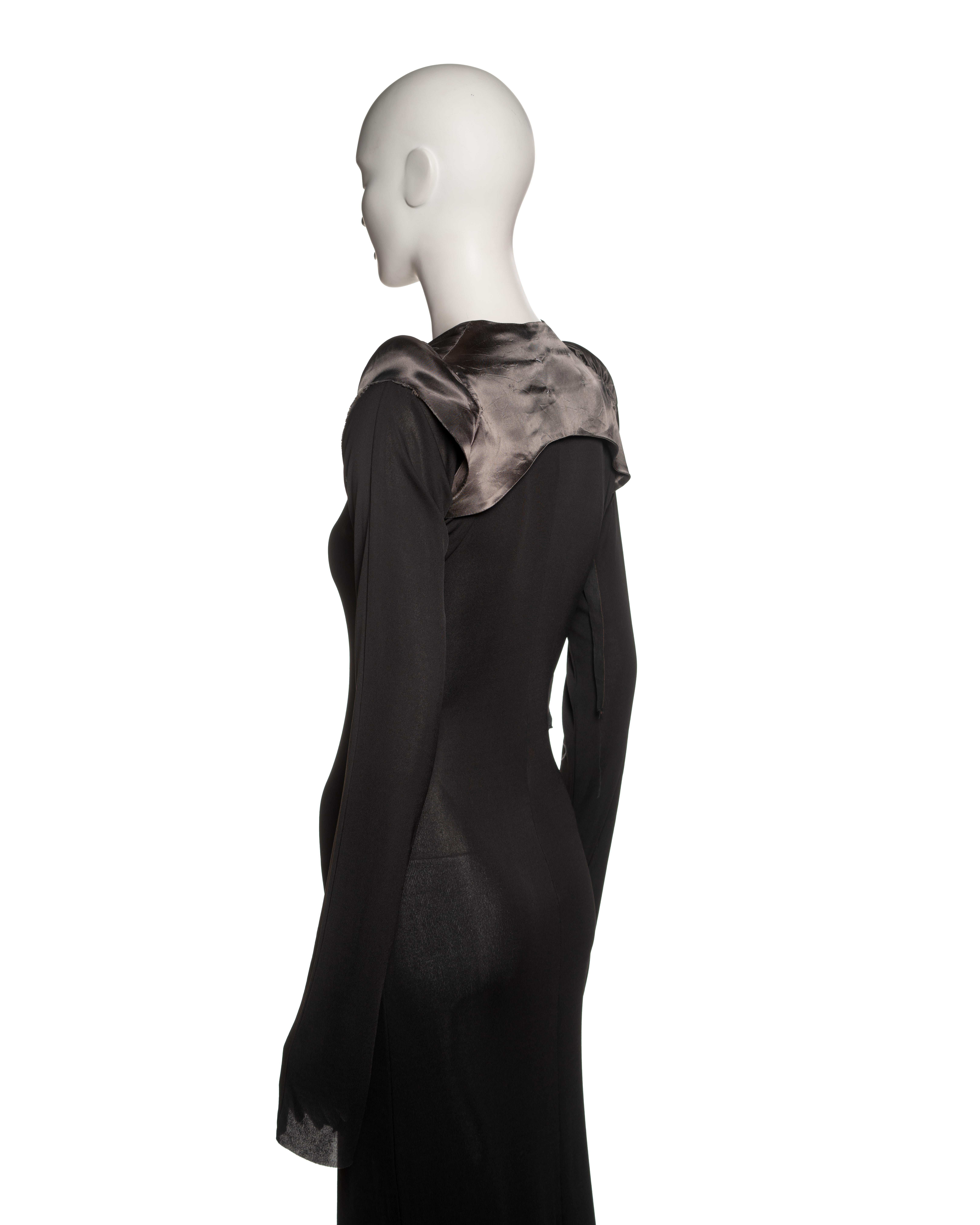 Margiela Black Jersey Dress with Padded Satin Cigarette Shoulder Bolero, FW 1992 For Sale 9