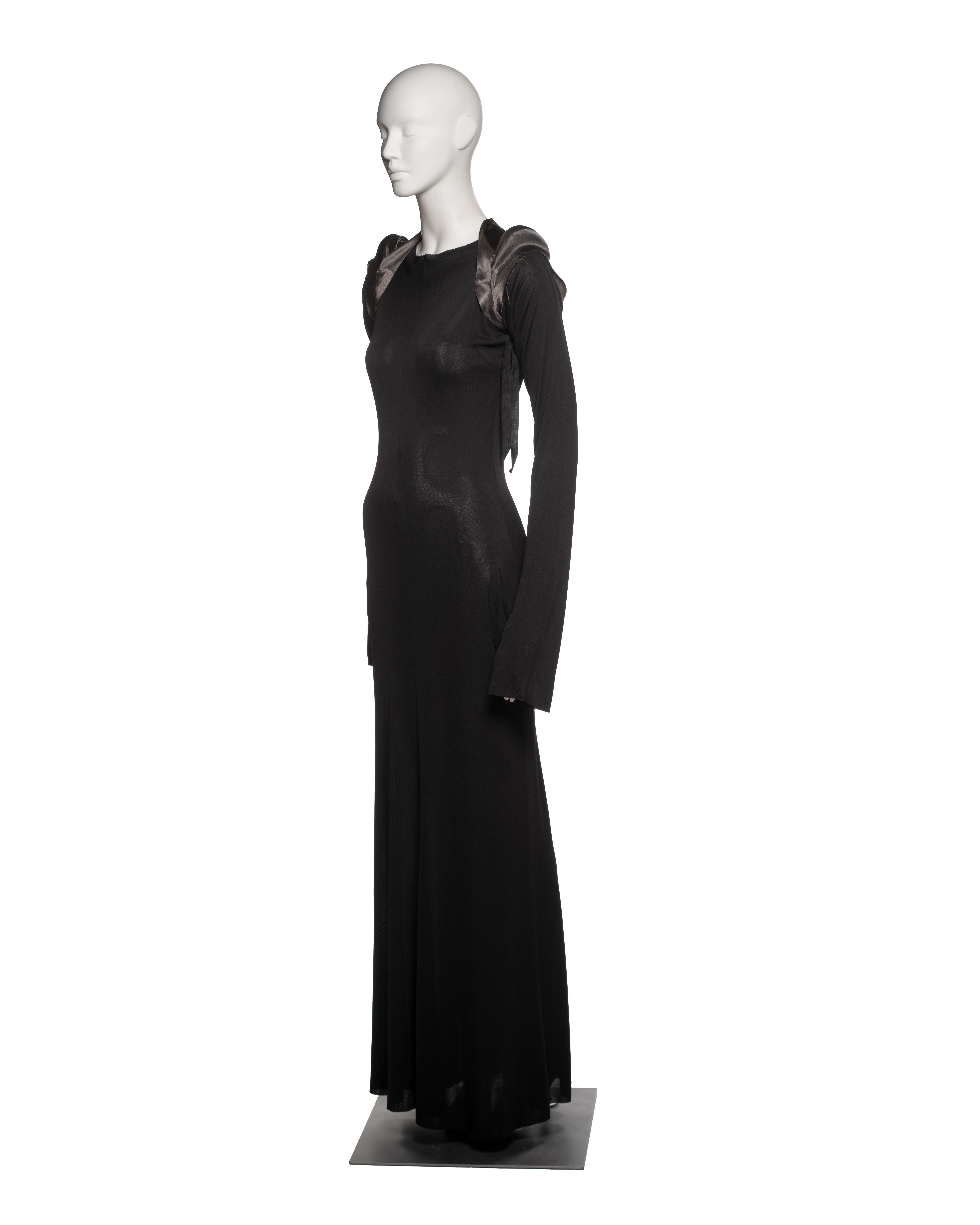 Margiela Black Jersey Dress with Padded Satin Cigarette Shoulder Bolero, FW 1992 For Sale 10
