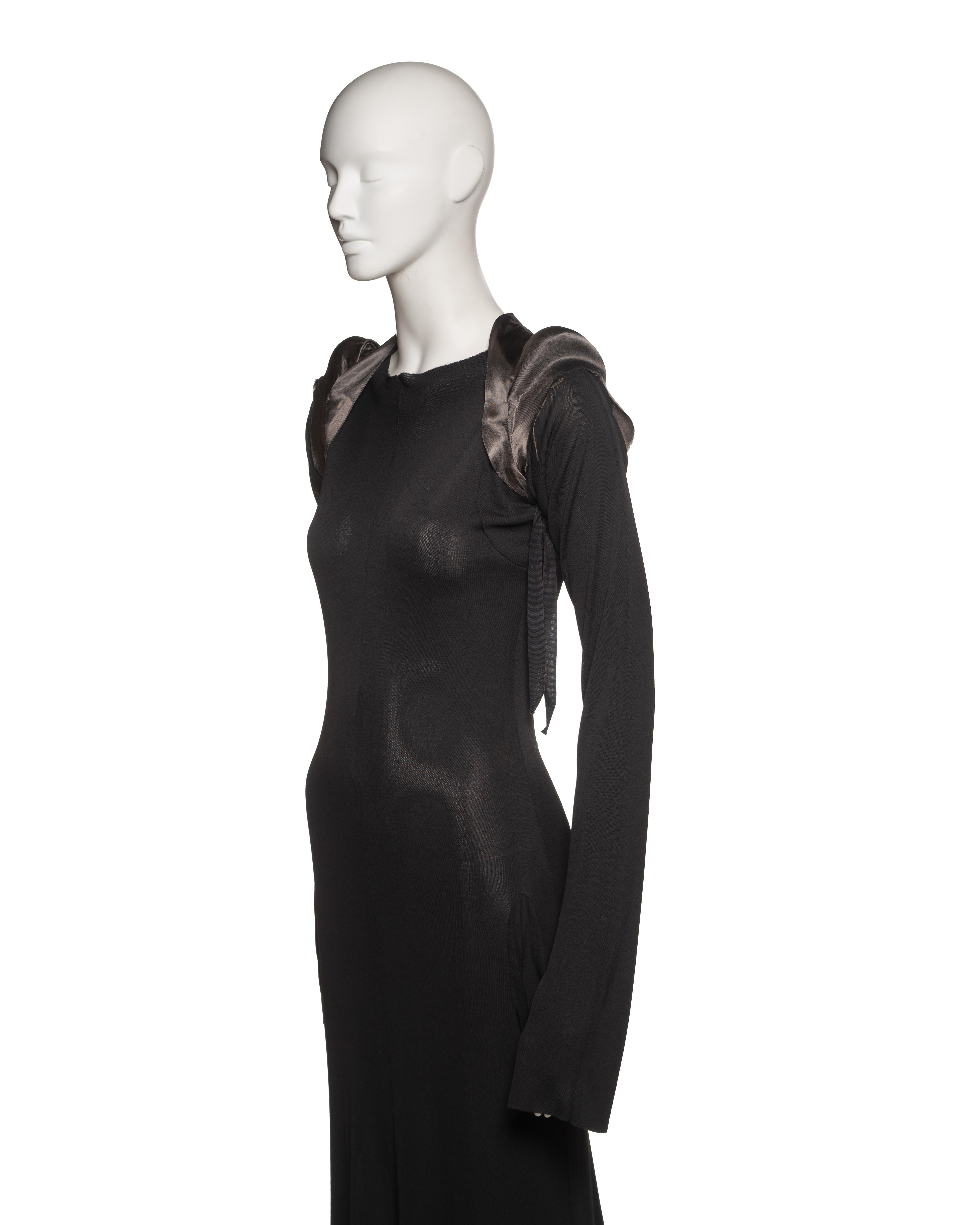 Margiela Black Jersey Dress with Padded Satin Cigarette Shoulder Bolero, FW 1992 For Sale 11