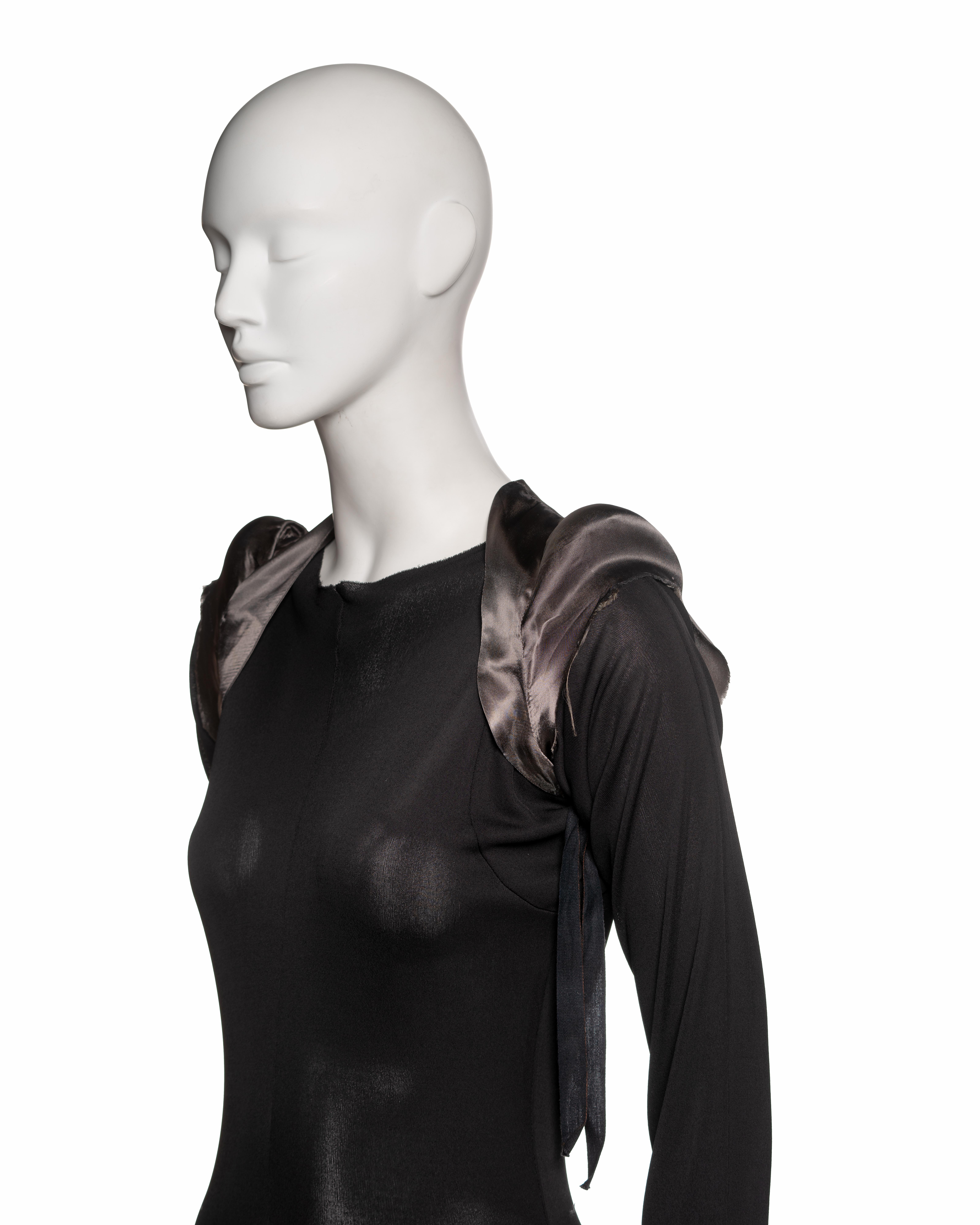 Margiela Black Jersey Dress with Padded Satin Cigarette Shoulder Bolero, FW 1992 For Sale 12