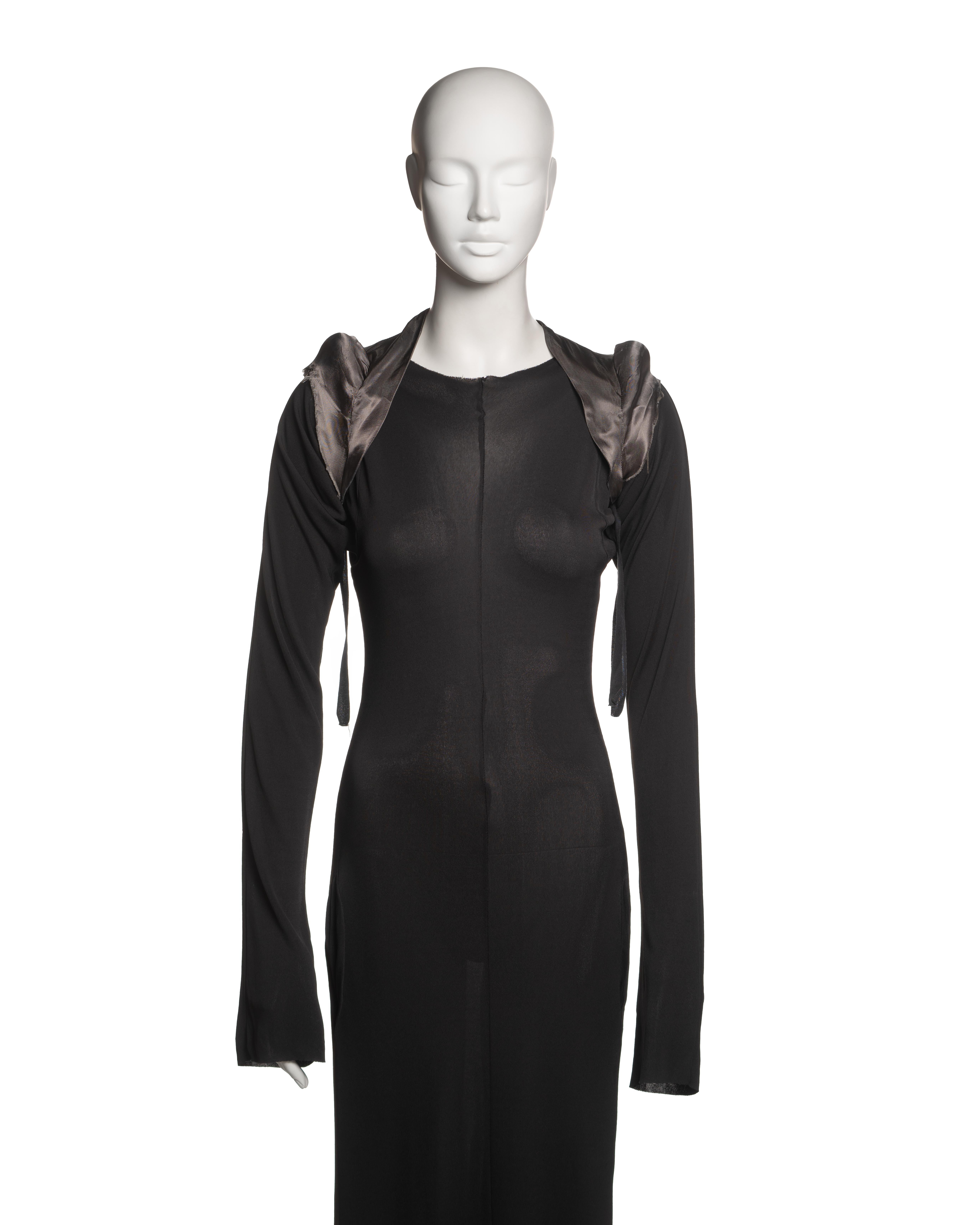 Margiela Black Jersey Dress with Padded Satin Cigarette Shoulder Bolero, FW 1992 In Excellent Condition For Sale In London, GB