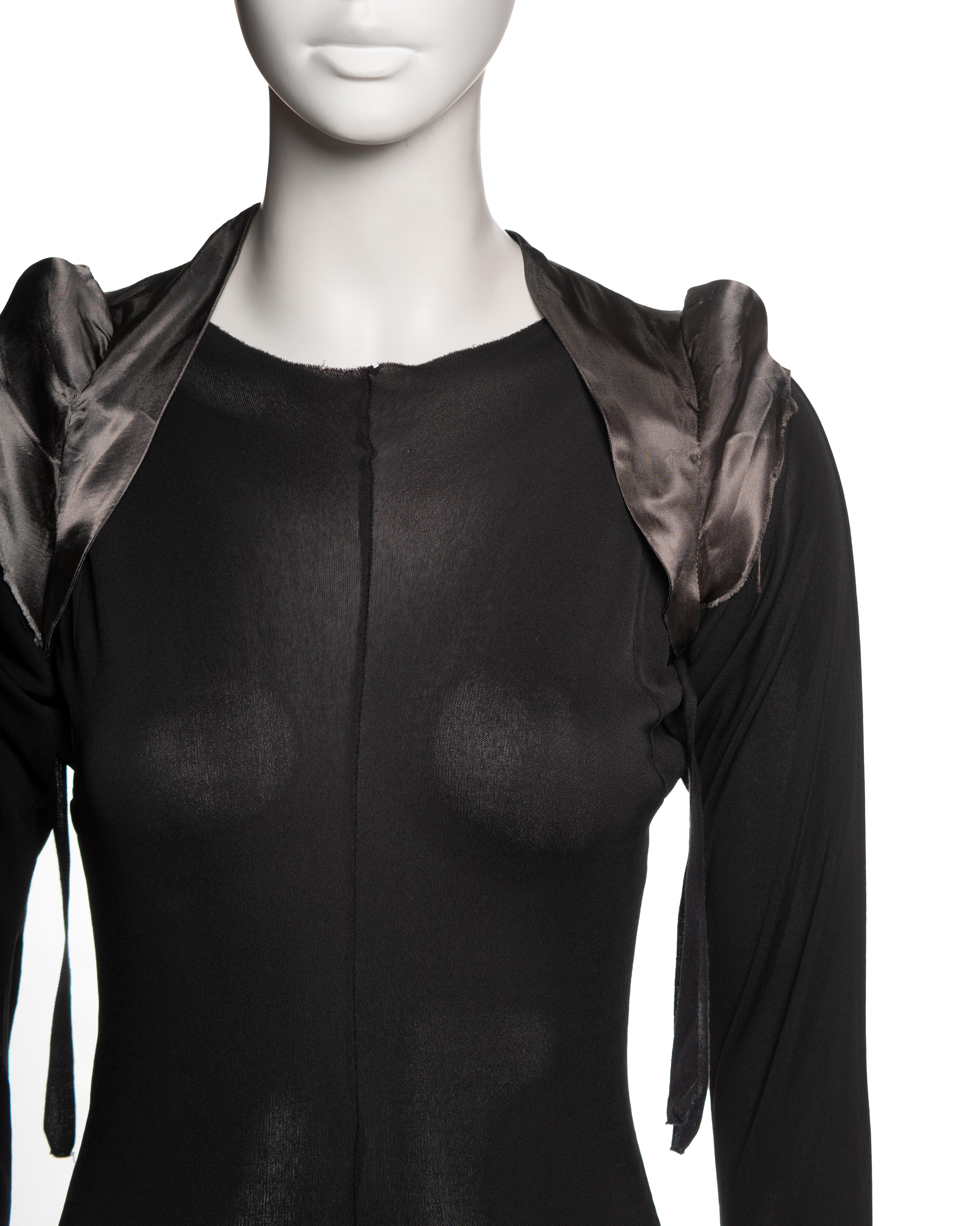Women's Margiela Black Jersey Dress with Padded Satin Cigarette Shoulder Bolero, FW 1992 For Sale