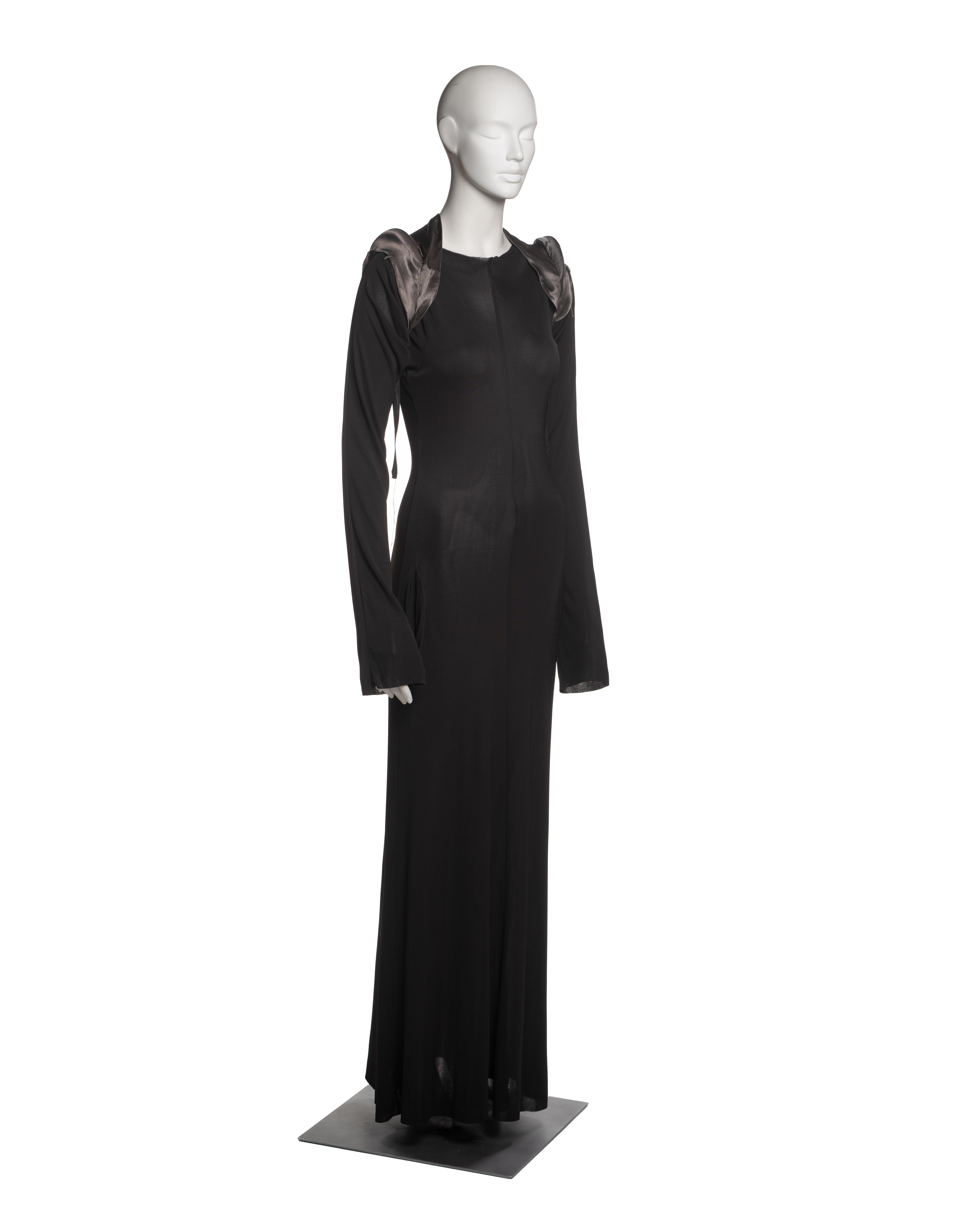 Margiela Black Jersey Dress with Padded Satin Cigarette Shoulder Bolero, FW 1992 For Sale 1