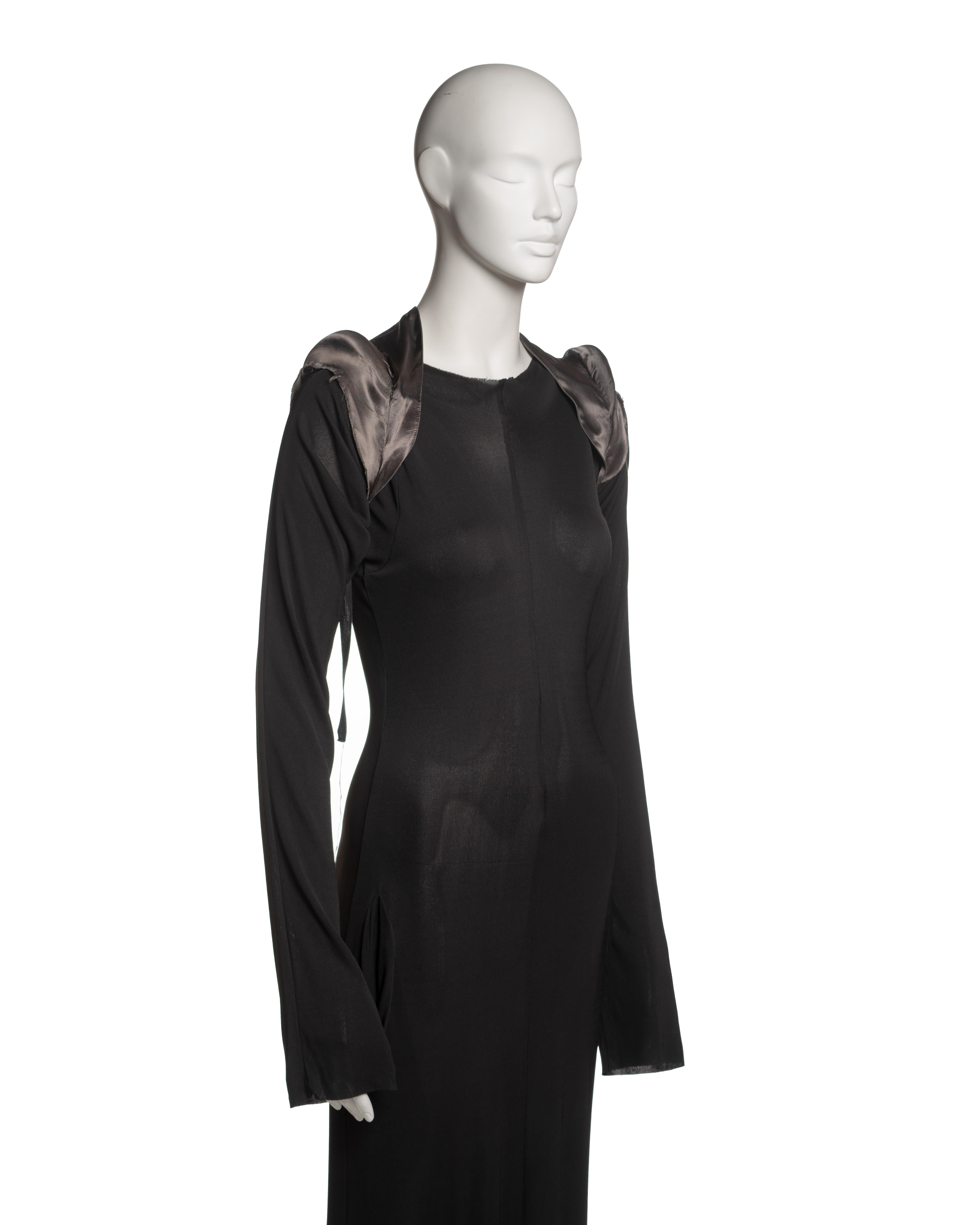 Margiela Black Jersey Dress with Padded Satin Cigarette Shoulder Bolero, FW 1992 For Sale 2