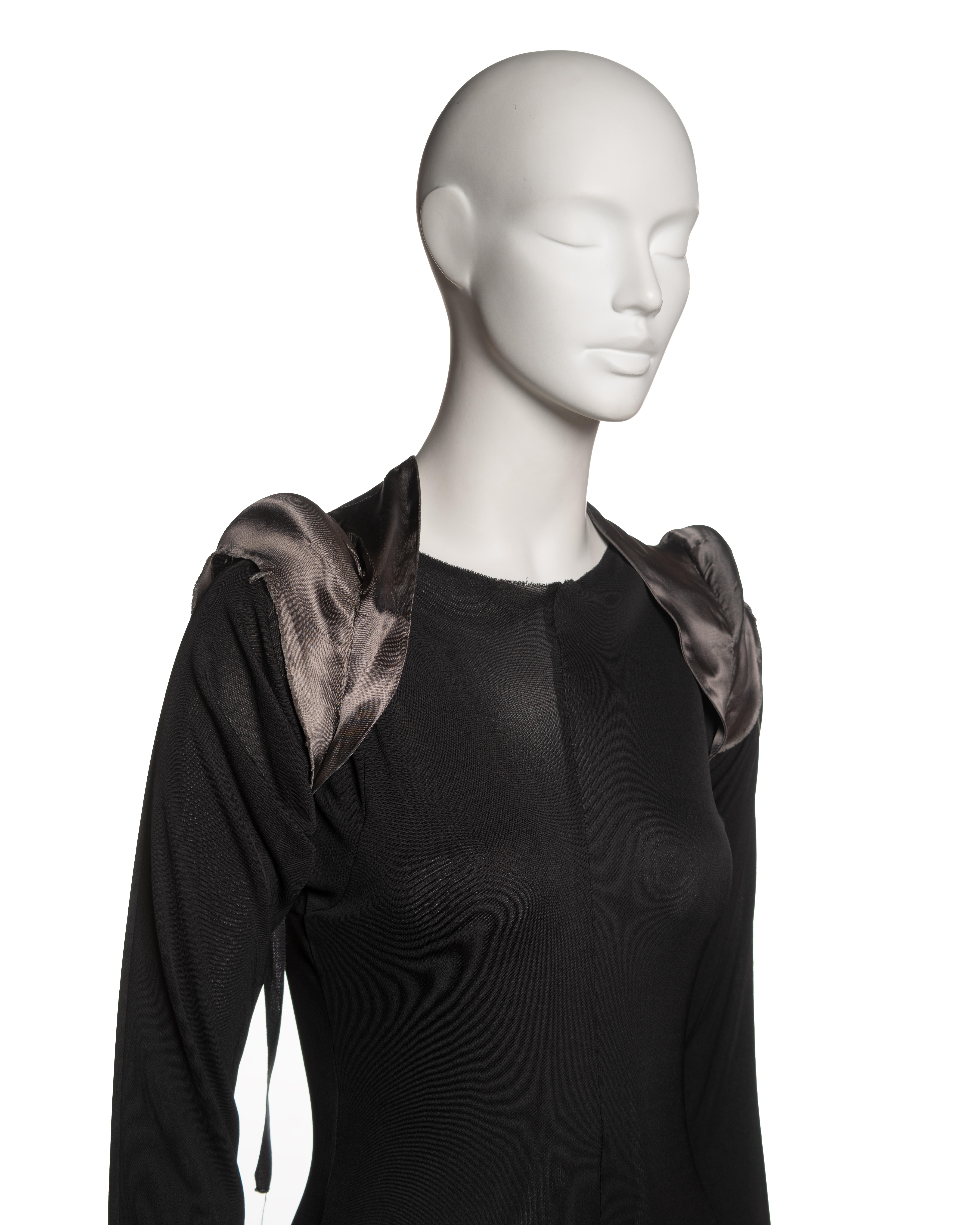 Margiela Black Jersey Dress with Padded Satin Cigarette Shoulder Bolero, FW 1992 For Sale 3