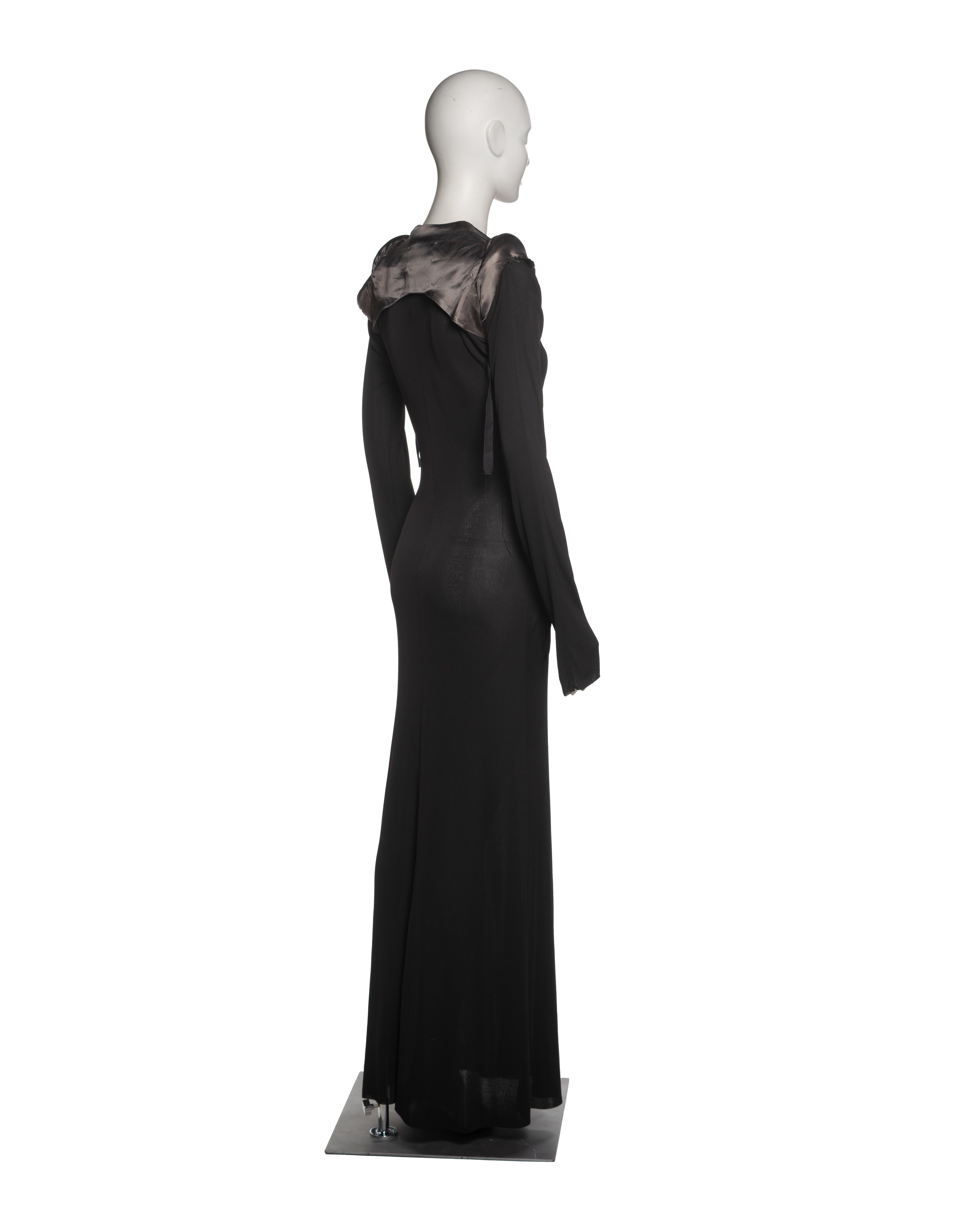 Margiela Black Jersey Dress with Padded Satin Cigarette Shoulder Bolero, FW 1992 For Sale 4