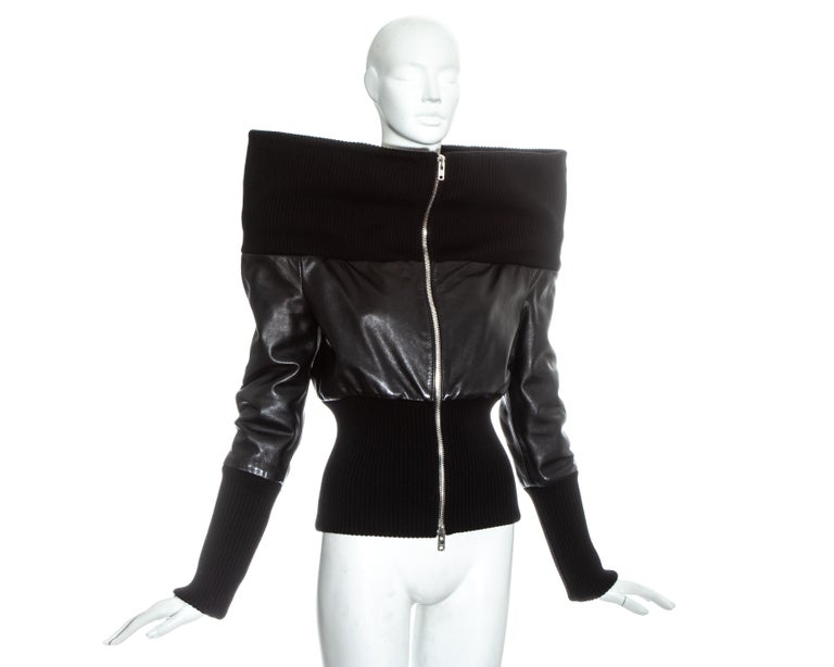 Margiela black leather funnel neck jacket, fw 2008 at 1stDibs
