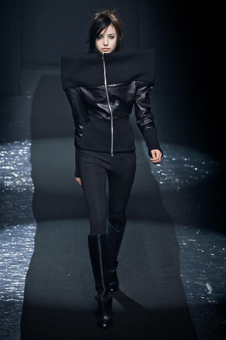 Black Margiela black leather funnel neck jacket, fw 2008 For Sale