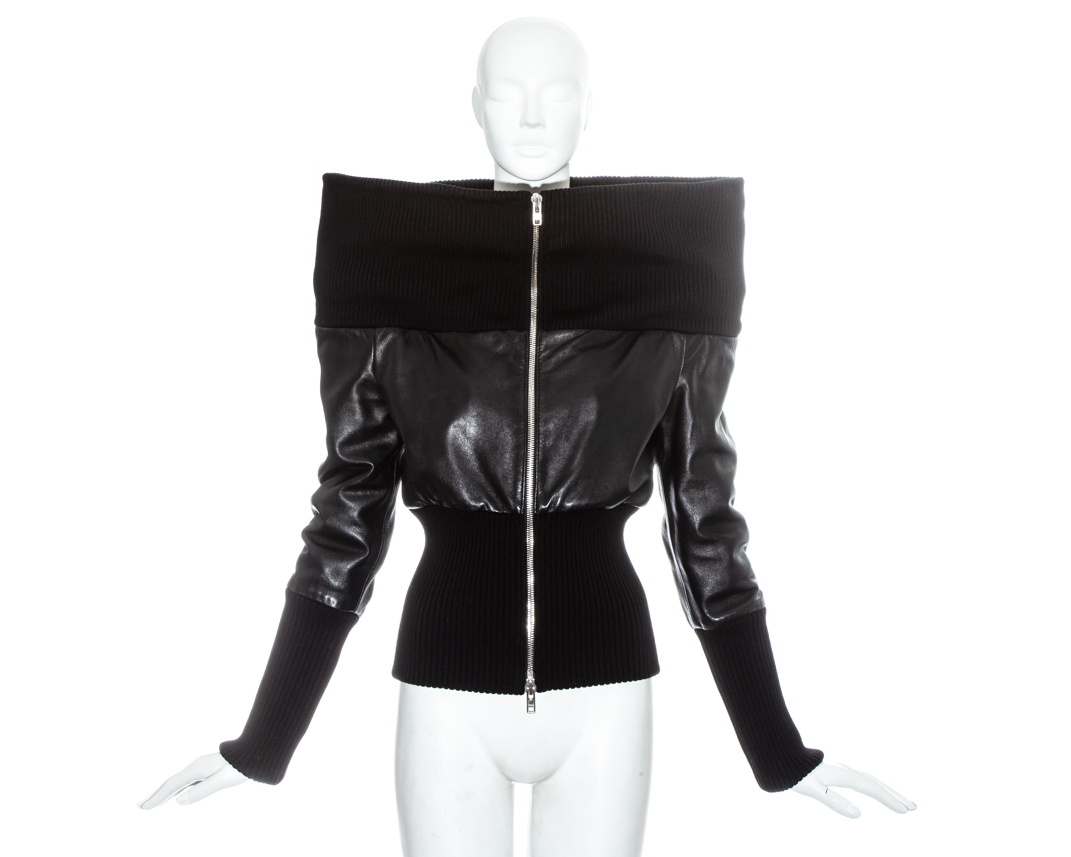 Margiela black leather funnel neck jacket, fw 2008 In Excellent Condition For Sale In London, London