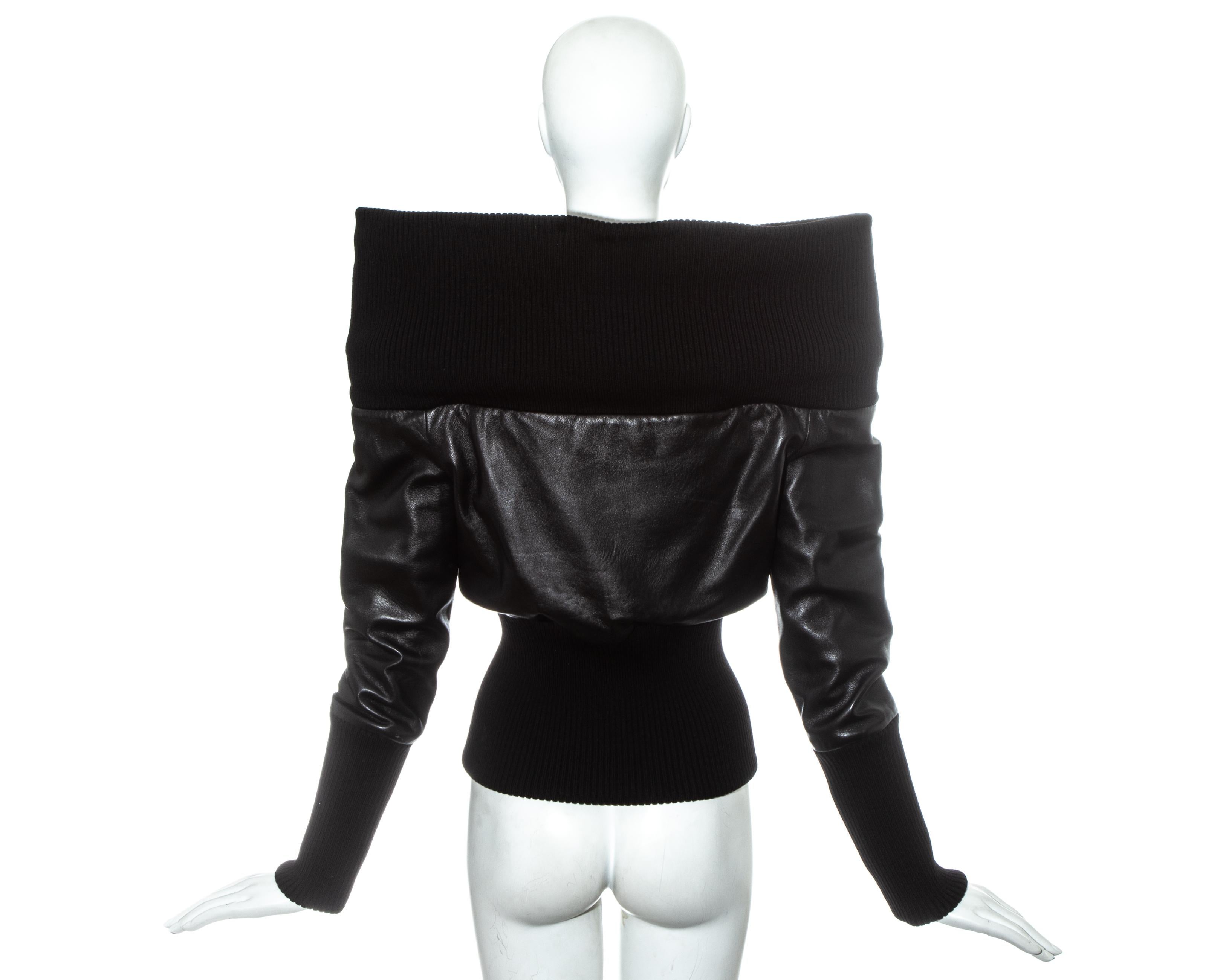 Women's Margiela black leather funnel neck jacket, fw 2008 For Sale
