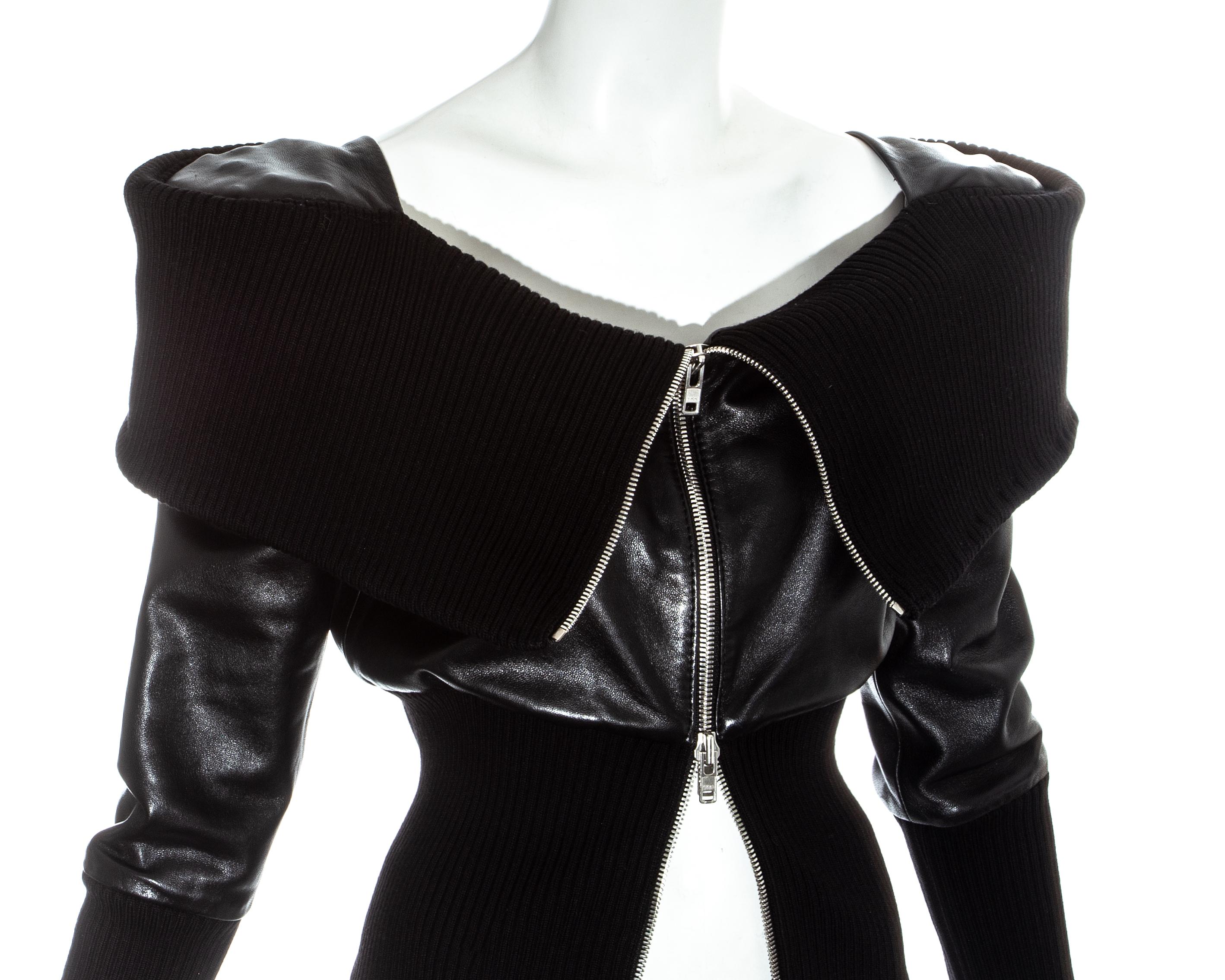 Margiela black leather funnel neck jacket, fw 2008 For Sale 2