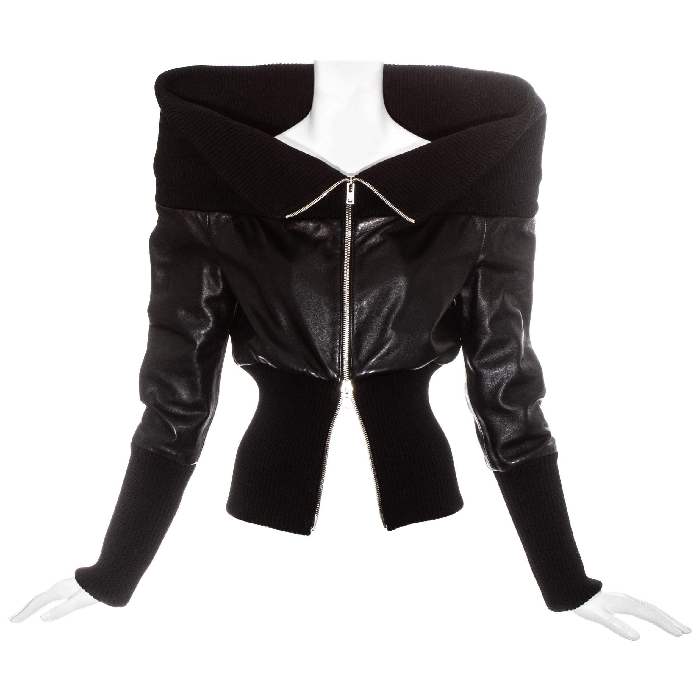 Margiela black leather funnel neck jacket, fw 2008