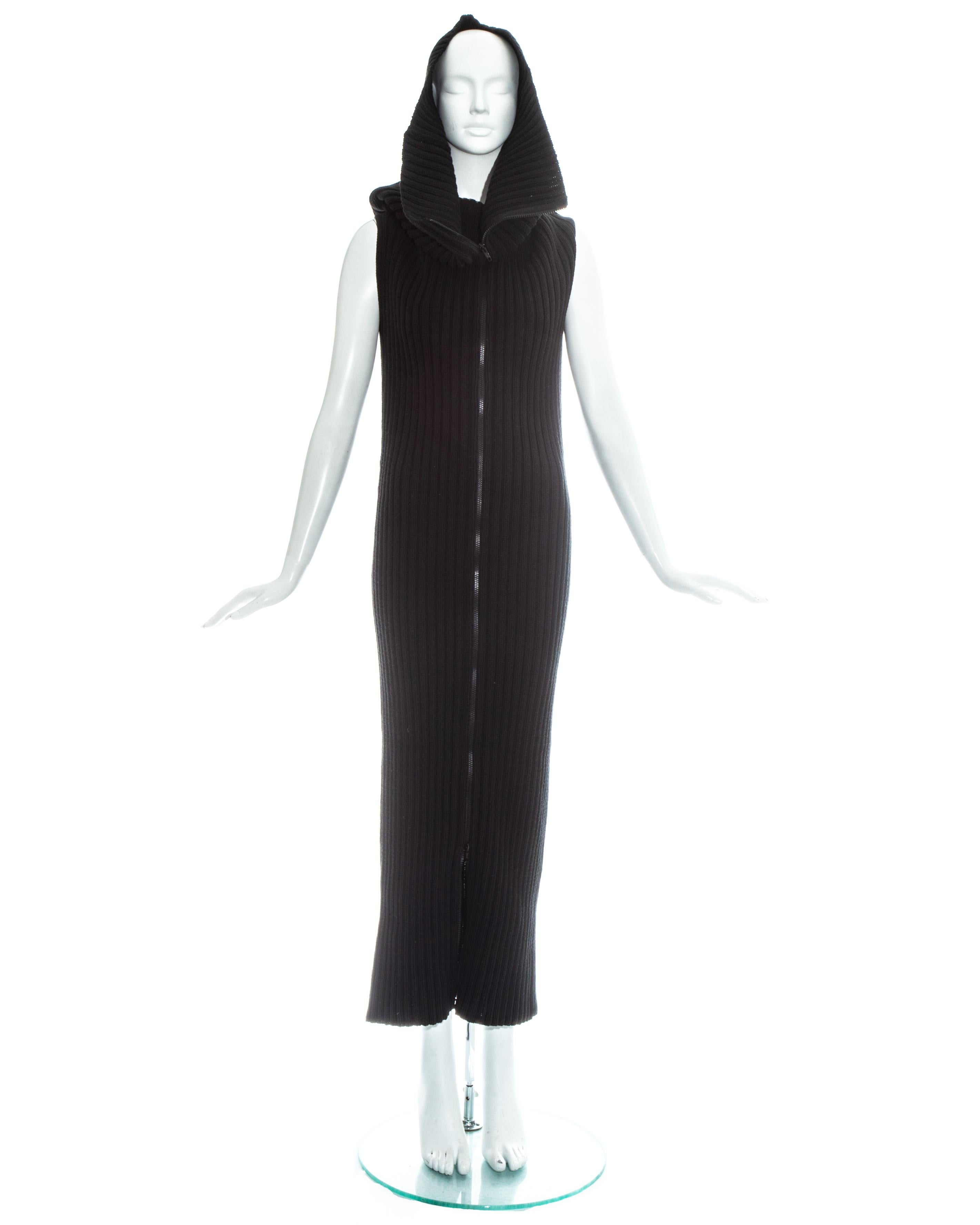 Women's Margiela black rib knit wool tube zipper dress, fw 1998