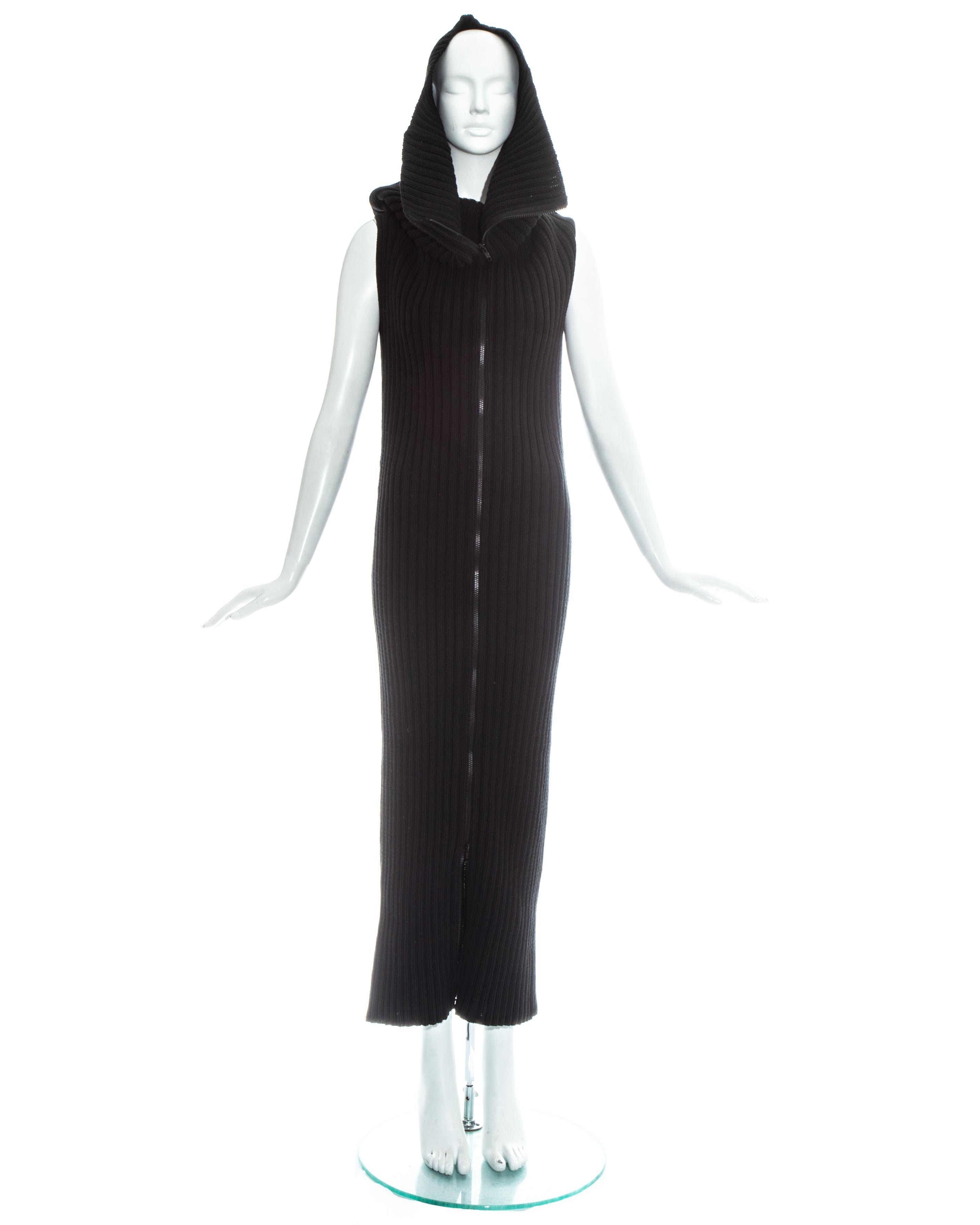 Black Margiela black rib knit wool tube zipper dress, fw 1998 For Sale