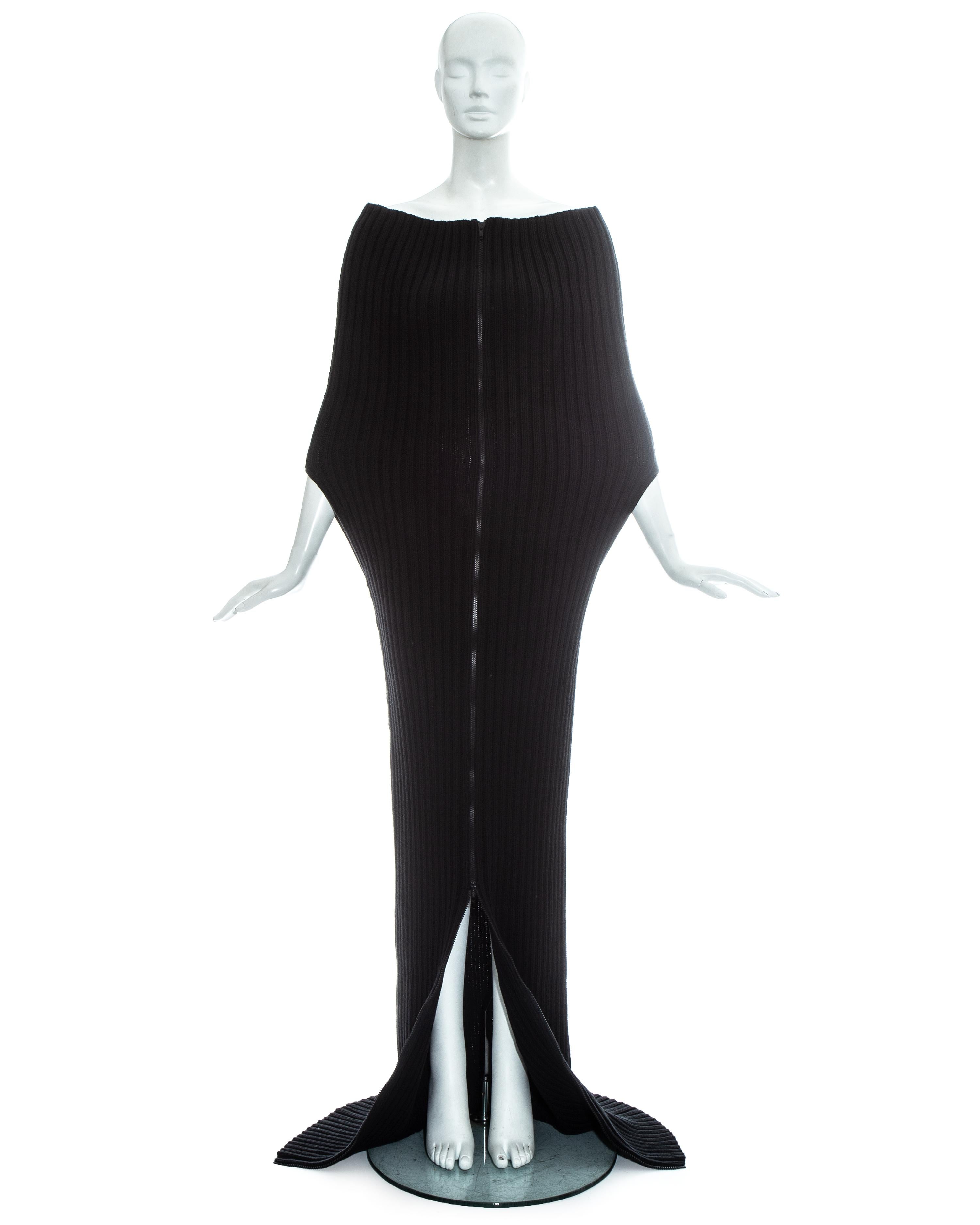 Margiela black rib knit wool tube zipper dress, fw 1998 1
