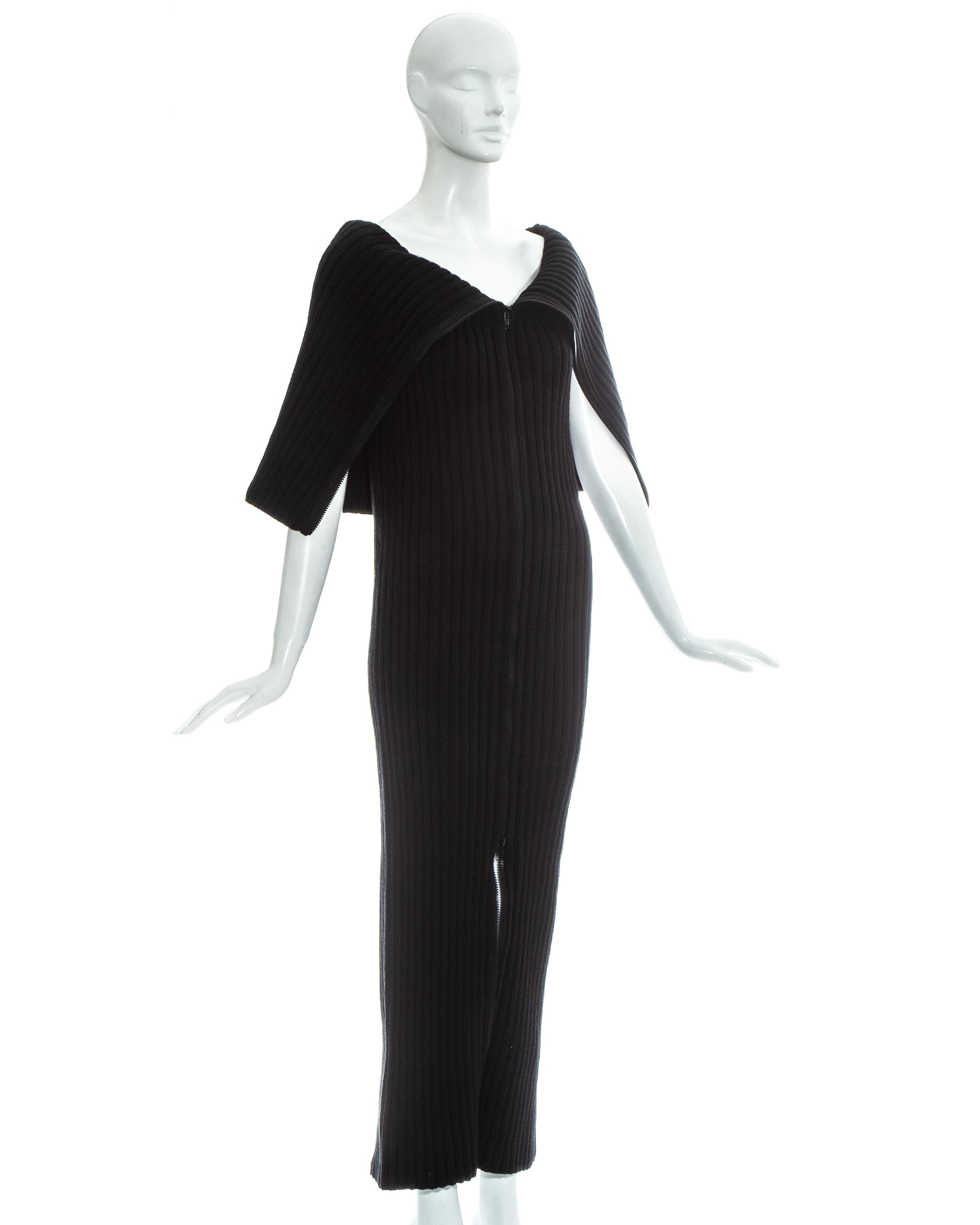 Margiela black rib knit wool tube zipper dress, fw 1998 In Excellent Condition For Sale In London, London