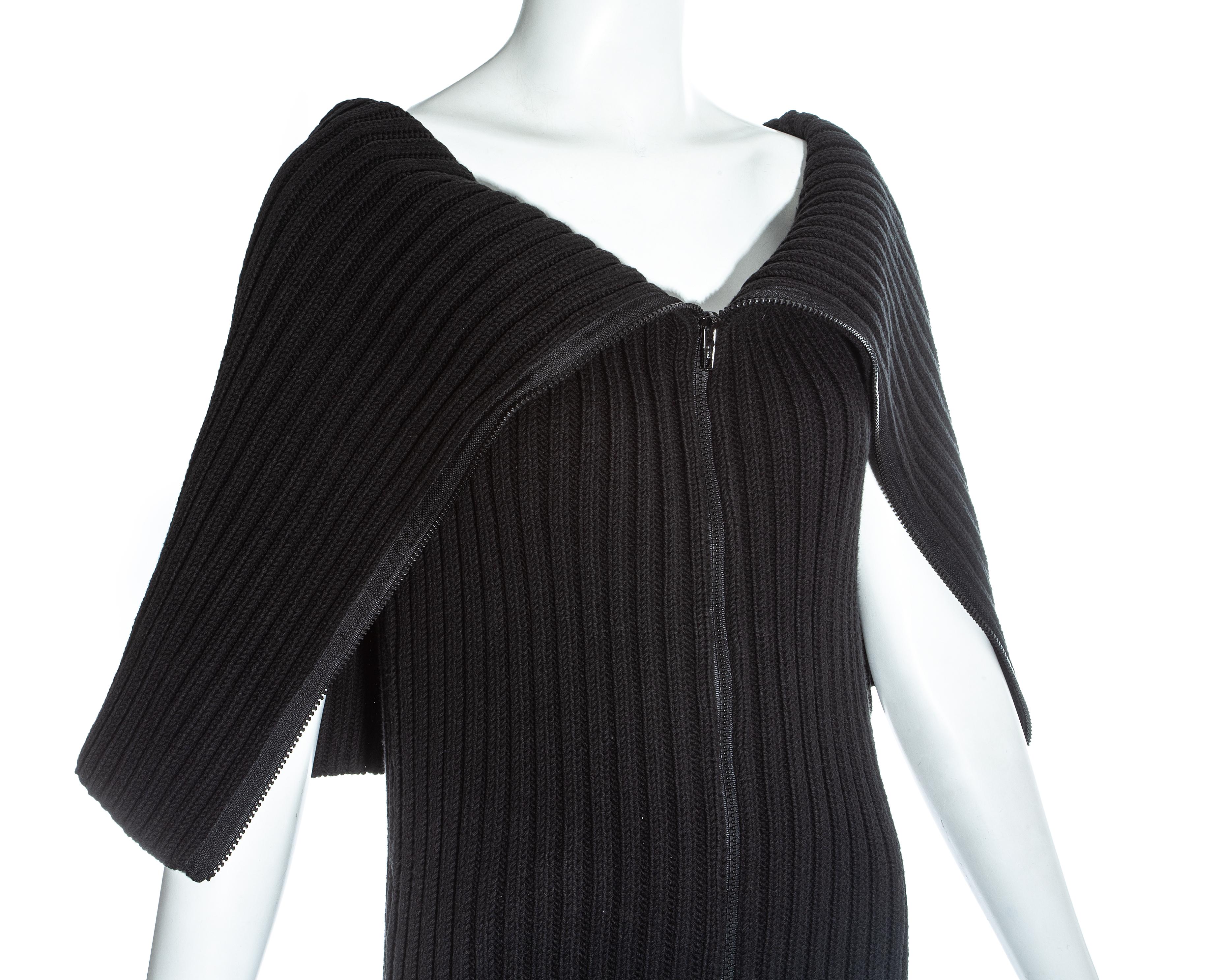 Margiela black rib knit wool tube zipper dress, fw 1998 For Sale 1