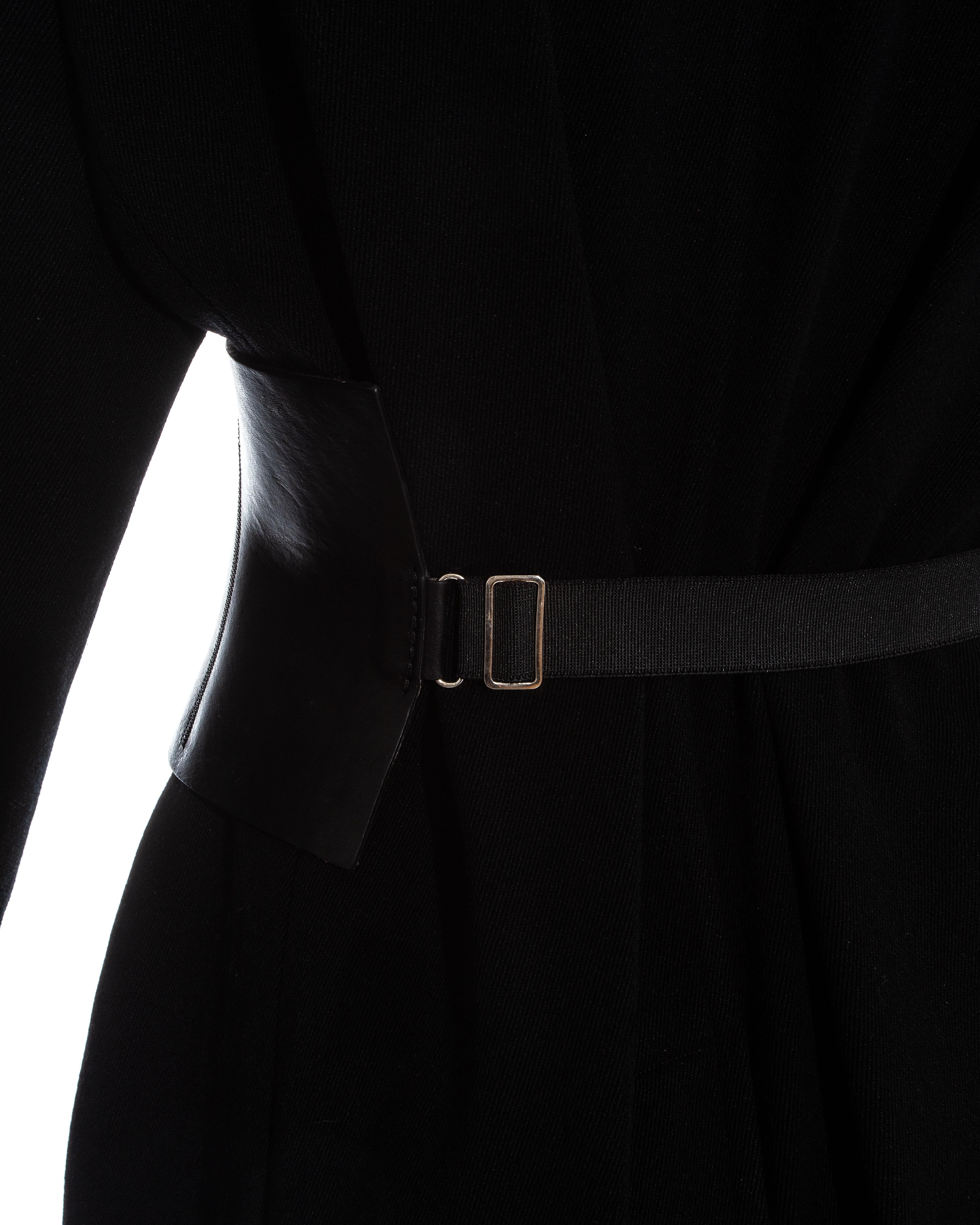 Margiela black wool oversized coat with leather Obi belt, fw 1996 For Sale 5