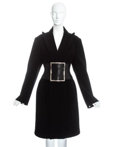 Margiela black wool oversized coat with leather Obi belt, fw 1996