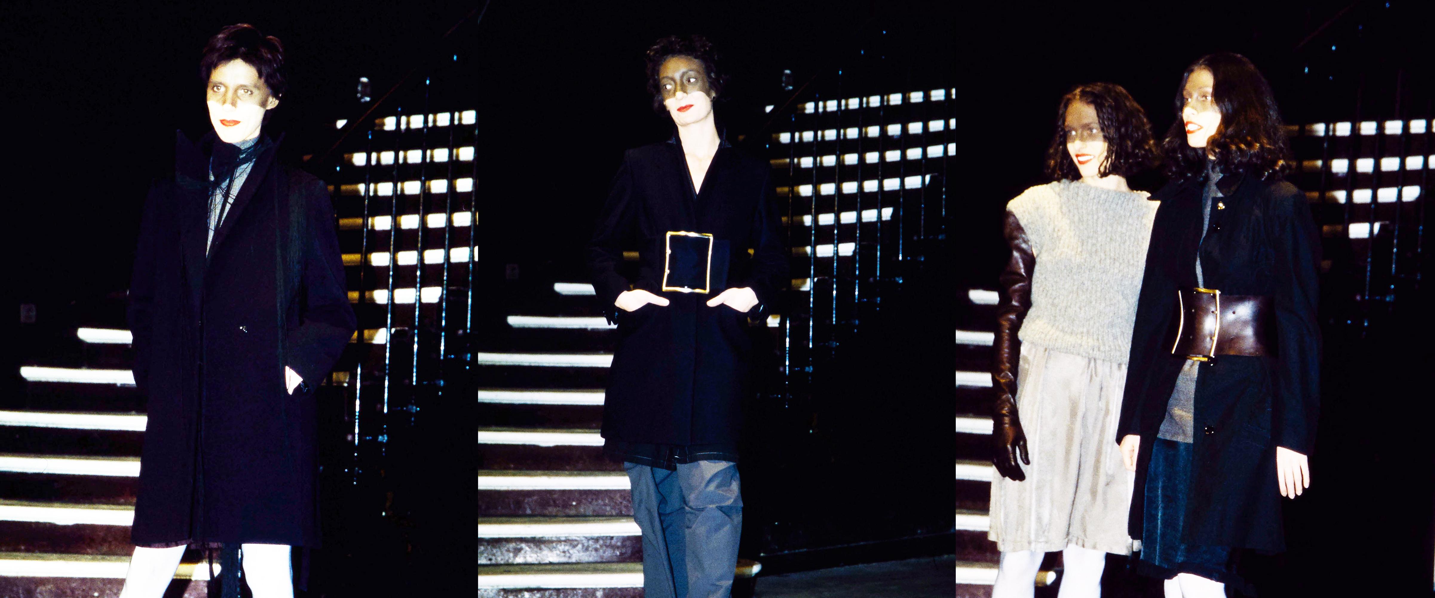 Margiela, manteau surdimensionné en laine noire avec ceinture Obi en cuir, automne-hiver 1996 en vente 1
