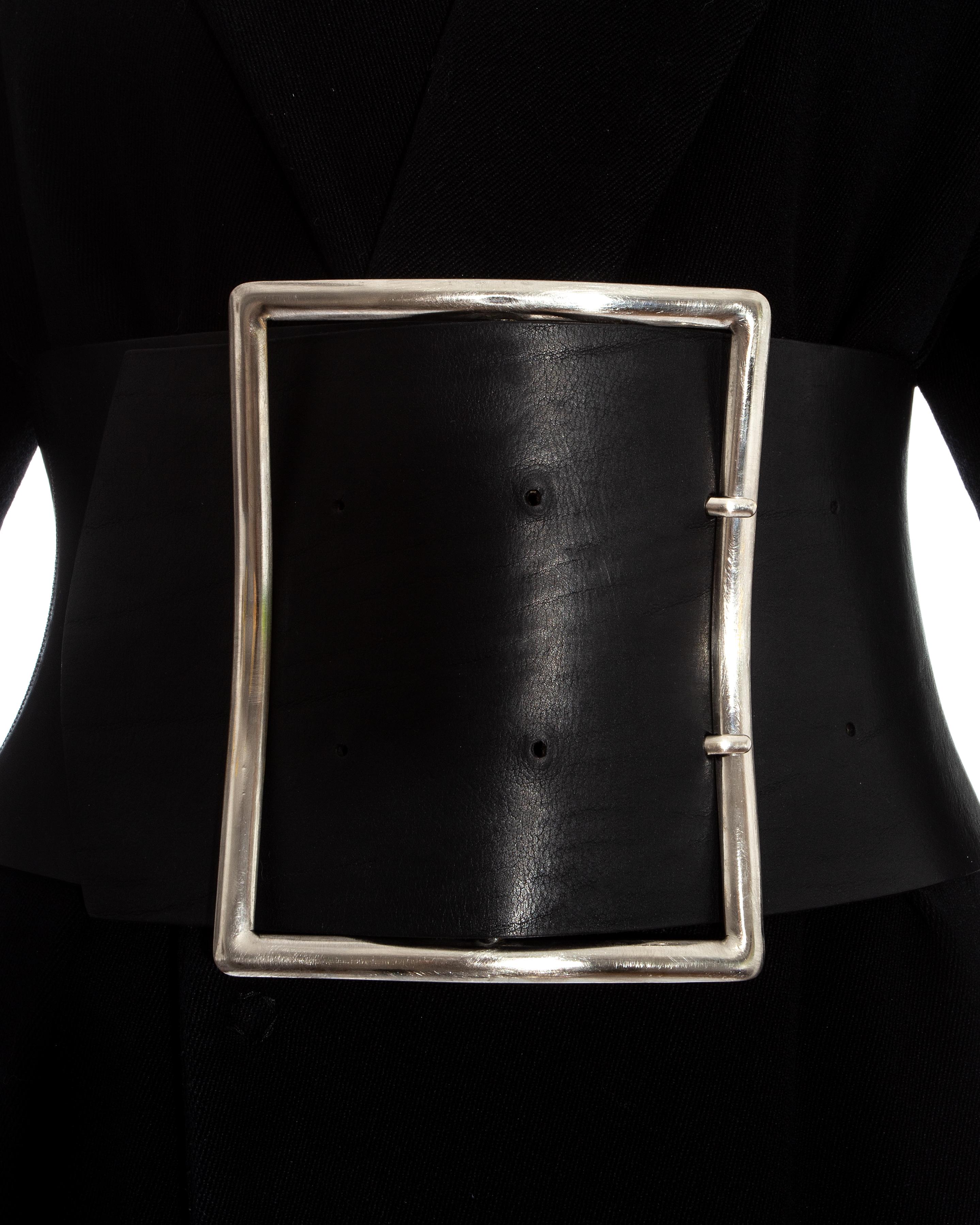 Margiela black wool oversized coat with leather Obi belt, fw 1996 For Sale 2