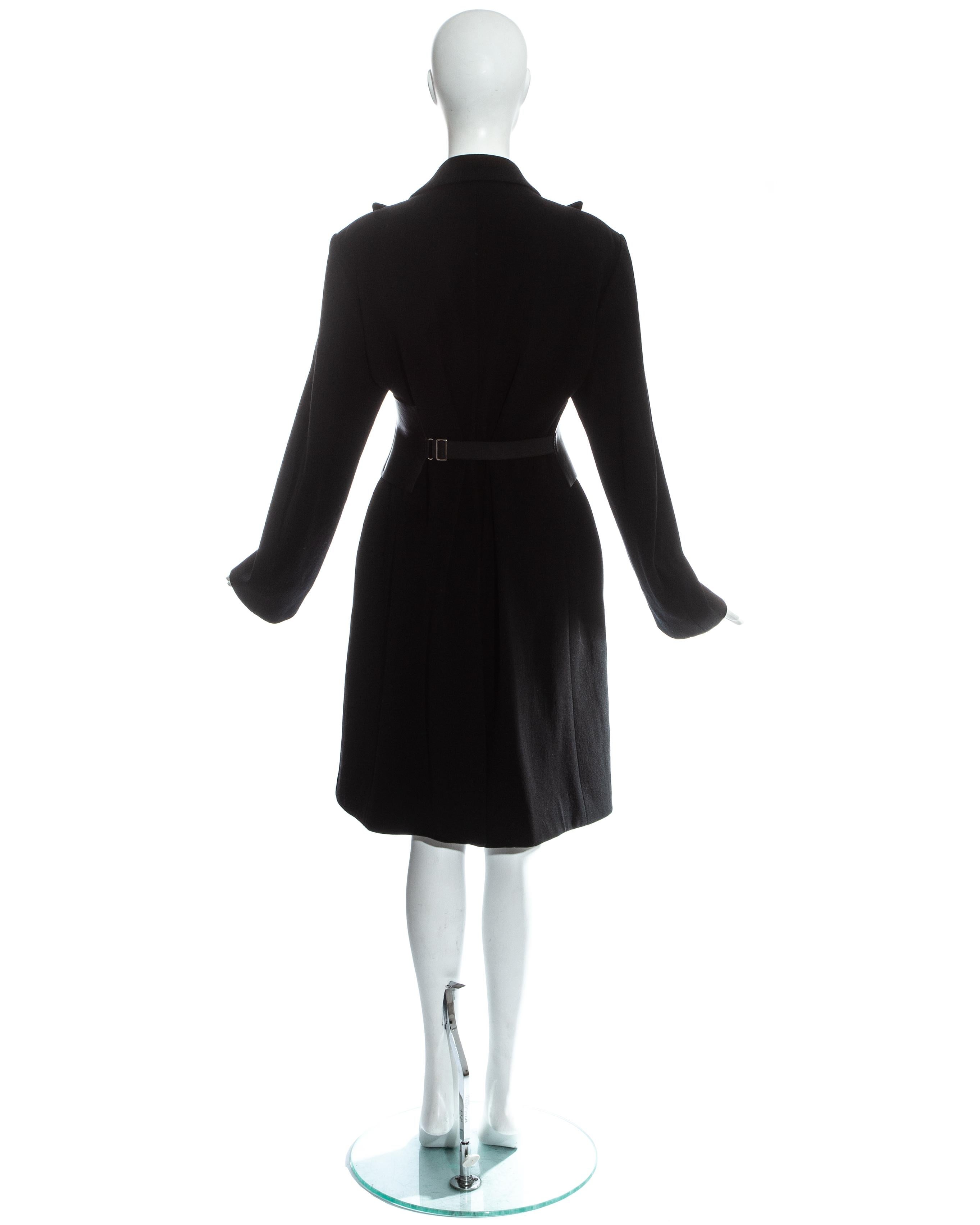 Margiela black wool oversized coat with leather Obi belt, fw 1996 For Sale 1