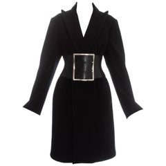 Margiela black wool oversized coat with leather Obi belt, fw 1996