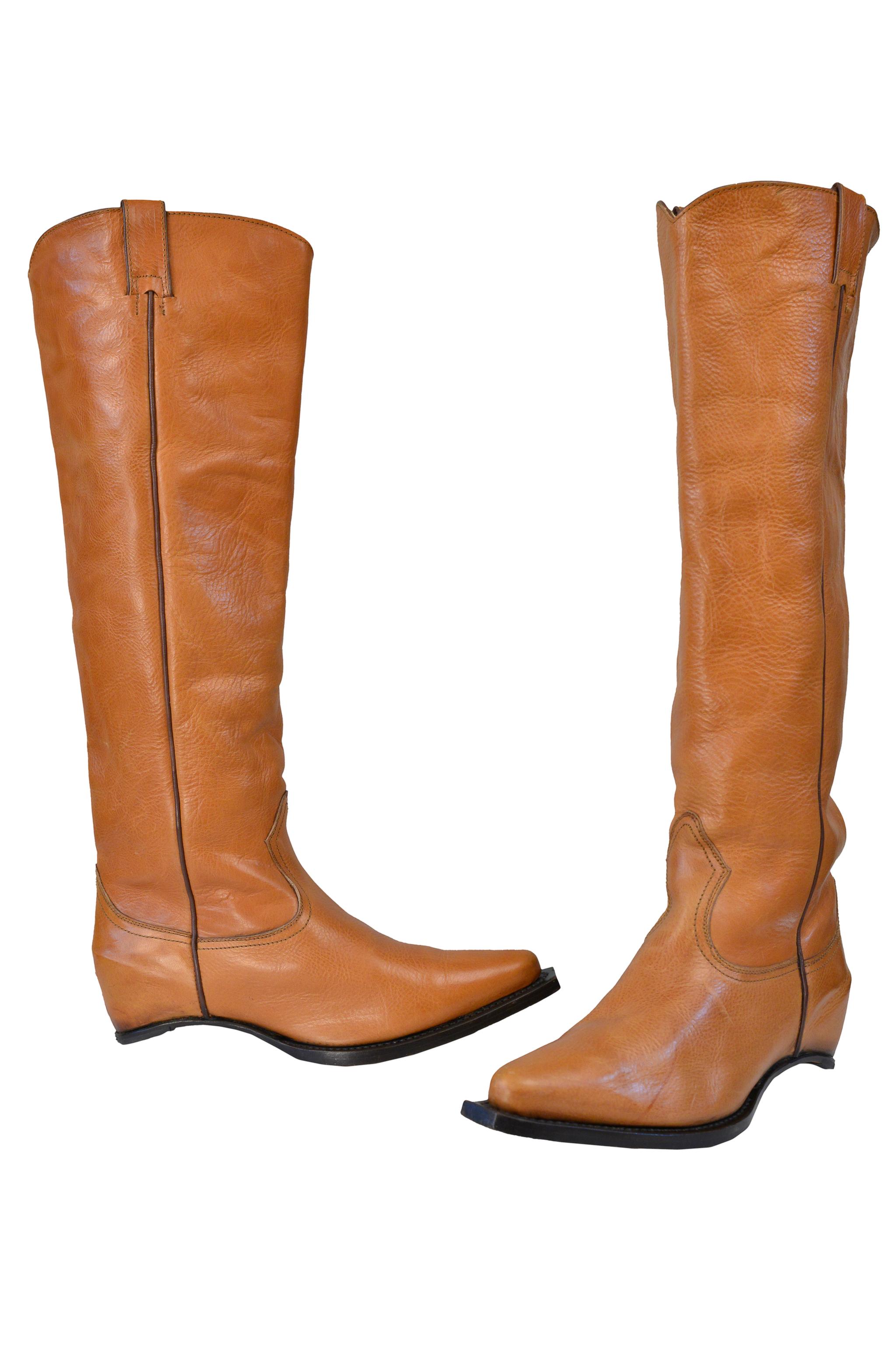 Margiela Botas vaqueras sin tacón de piel marrón Ss 2000 Marrón en venta