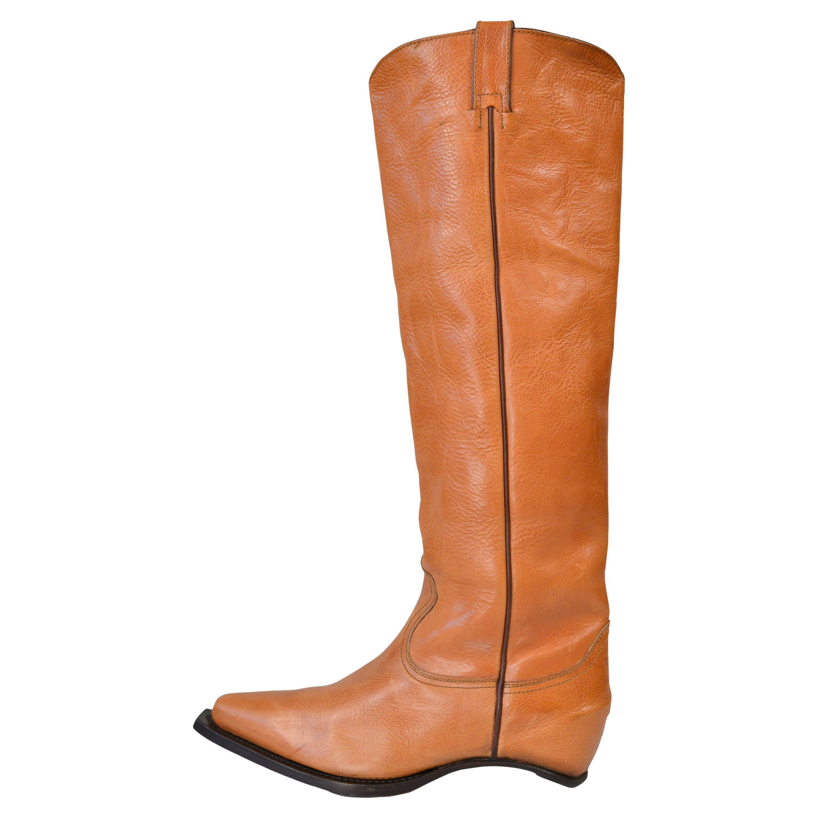 Margiela Botas vaqueras sin tacón de piel marrón Ss 2000 en venta