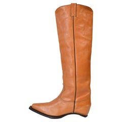 Margiela Brown Leather Heelless Cowboy Boots Ss 2000