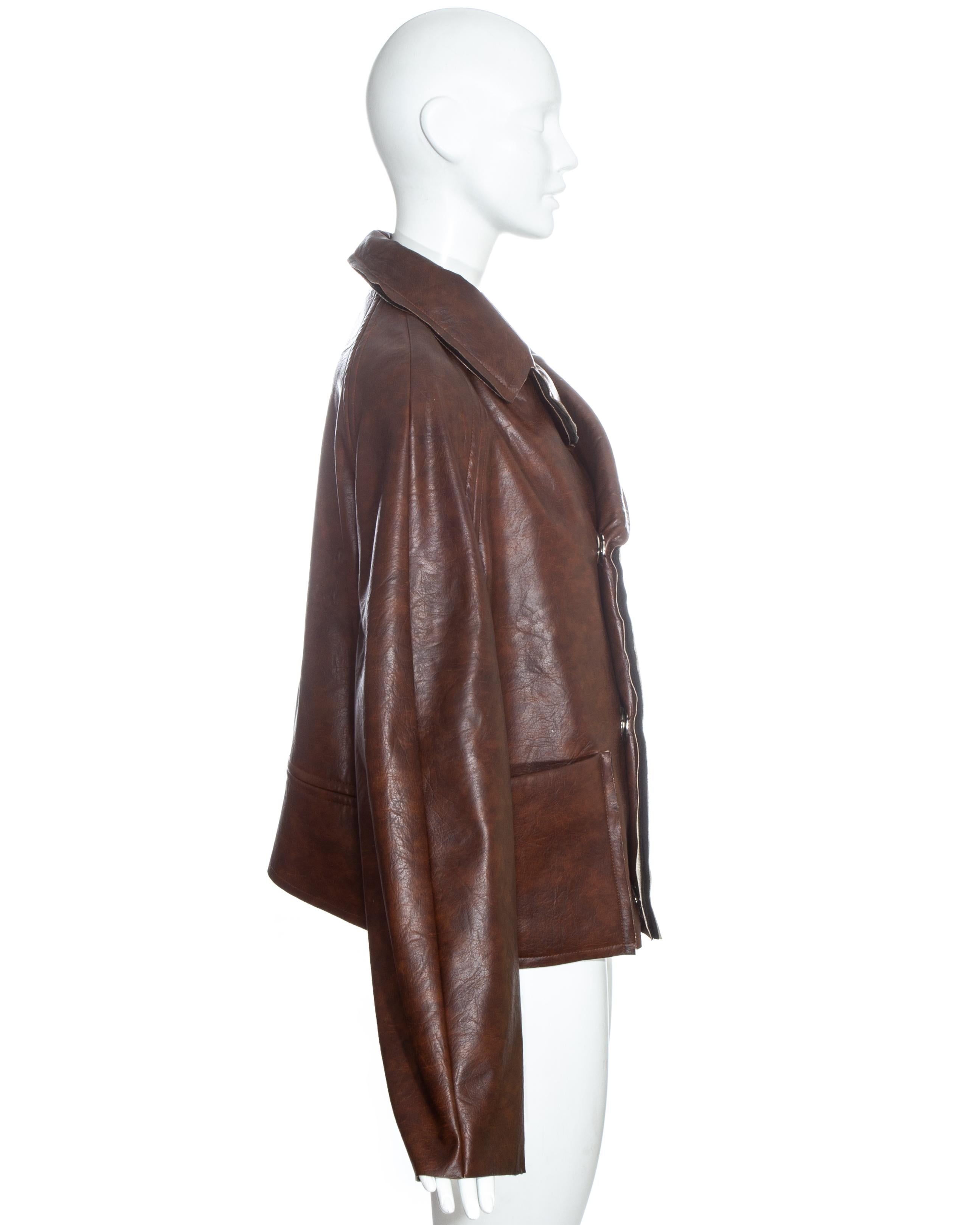 Black Margiela brown leatherette 'dolls' jacket, fw 1994 For Sale