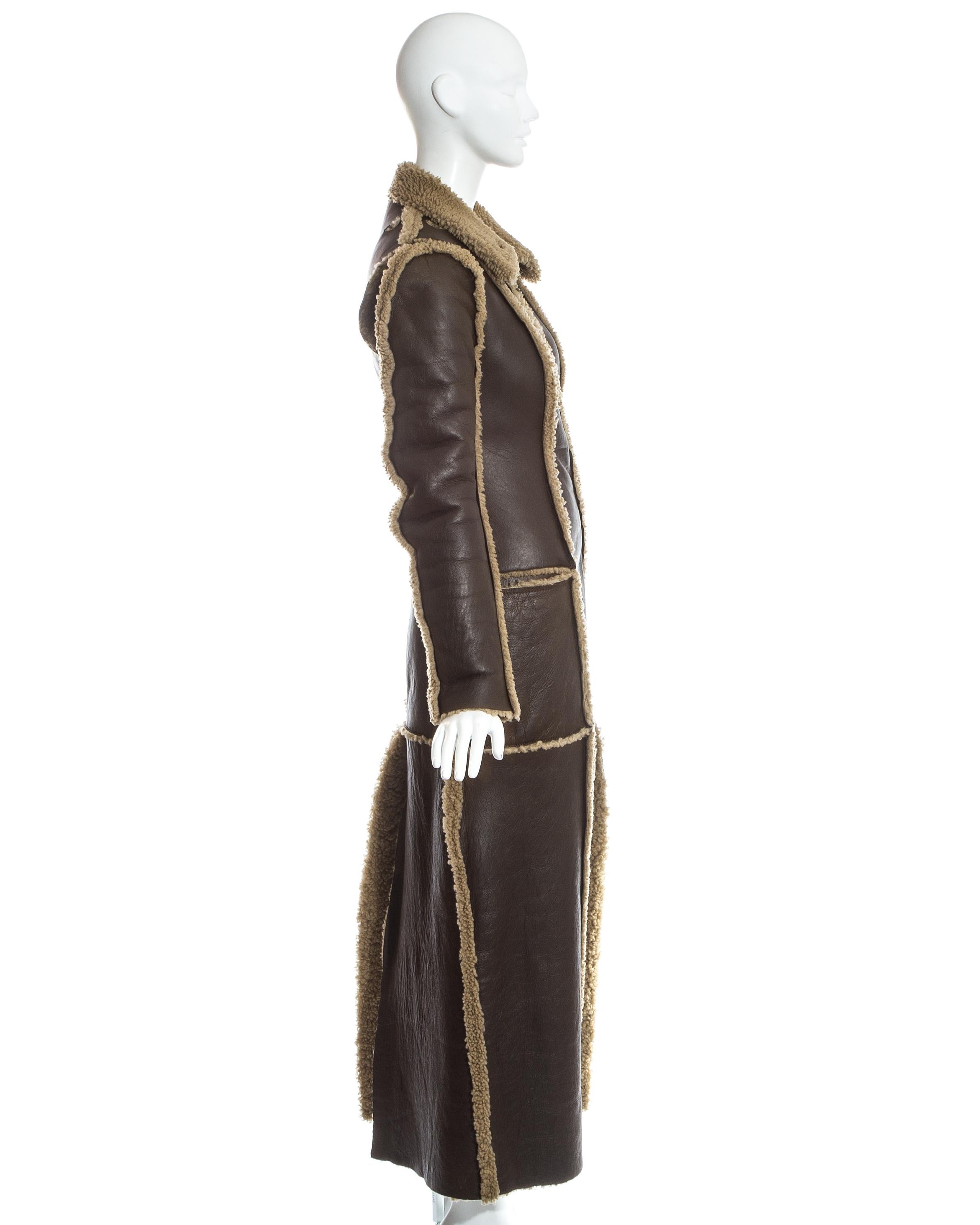Black Margiela brown shearling leather 'flat collection' coat, fw 1998 For Sale