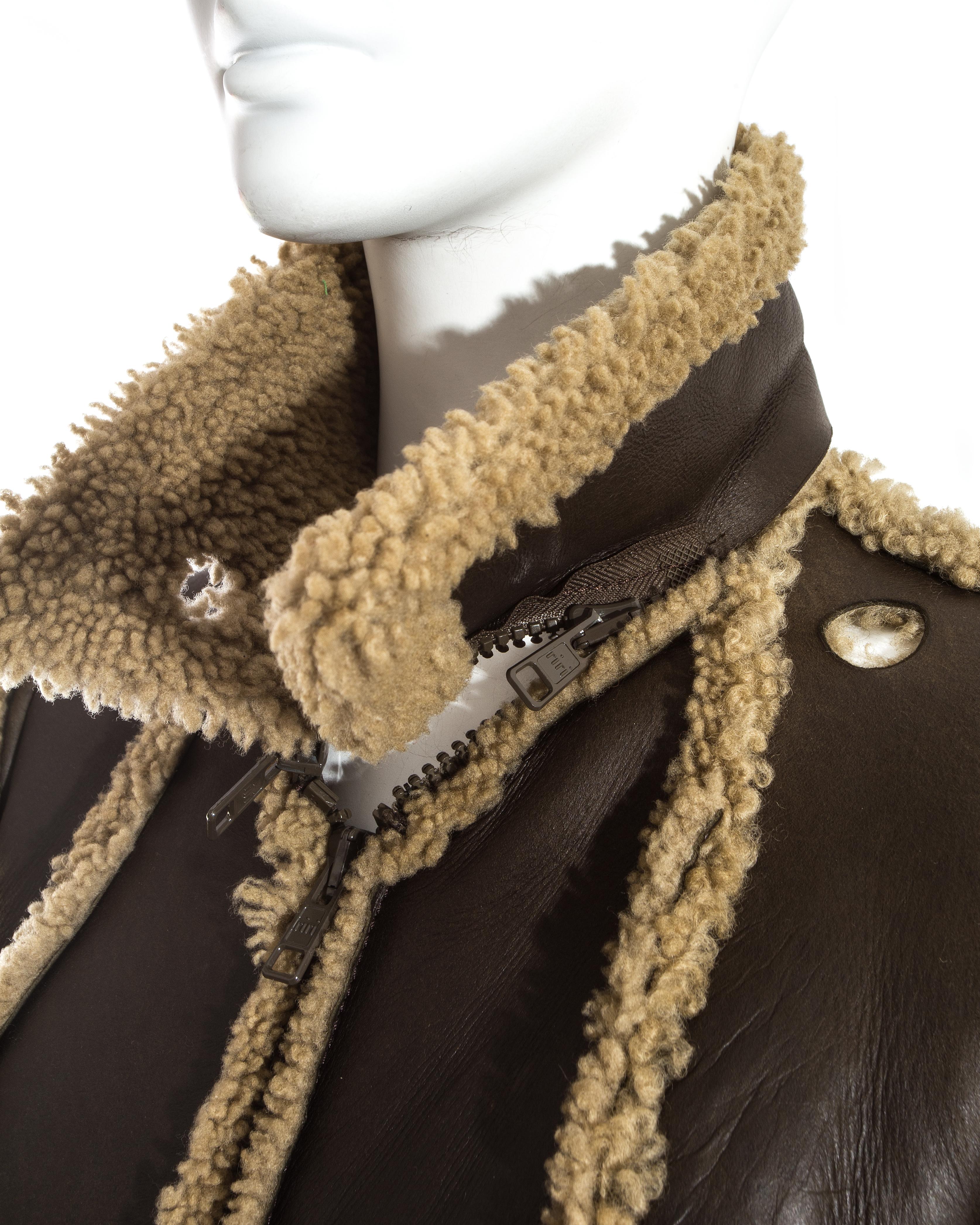 Margiela brown shearling leather 'flat collection' coat, fw 1998 In Good Condition For Sale In London, London