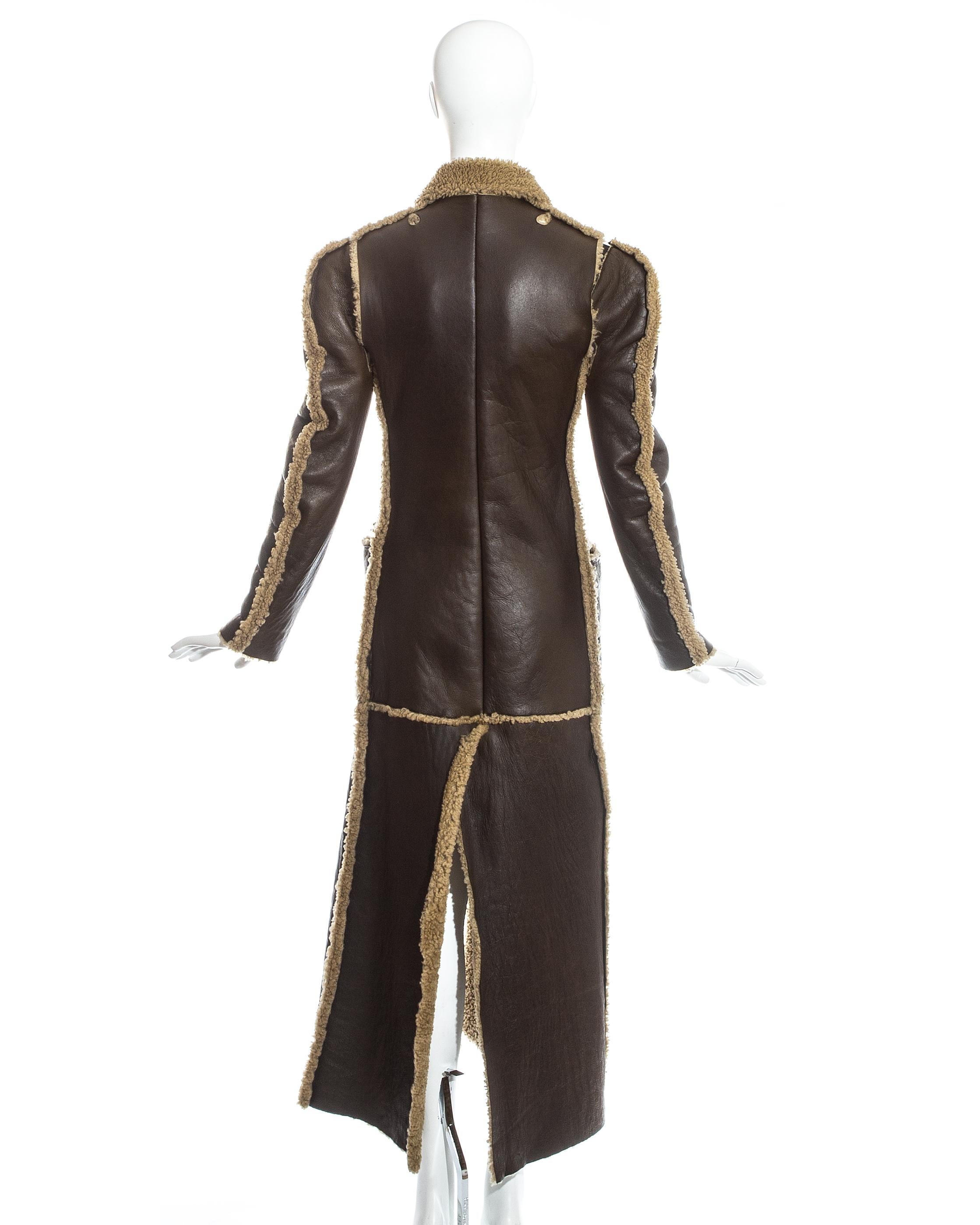 Women's Margiela brown shearling leather 'flat collection' coat, fw 1998 For Sale