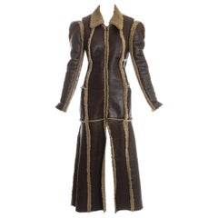 Retro Margiela brown shearling leather 'flat collection' coat, fw 1998