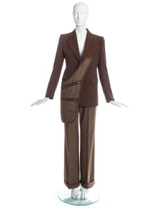 Margiela brown tweed wool pant suit with matching saddle bag, fw 1998