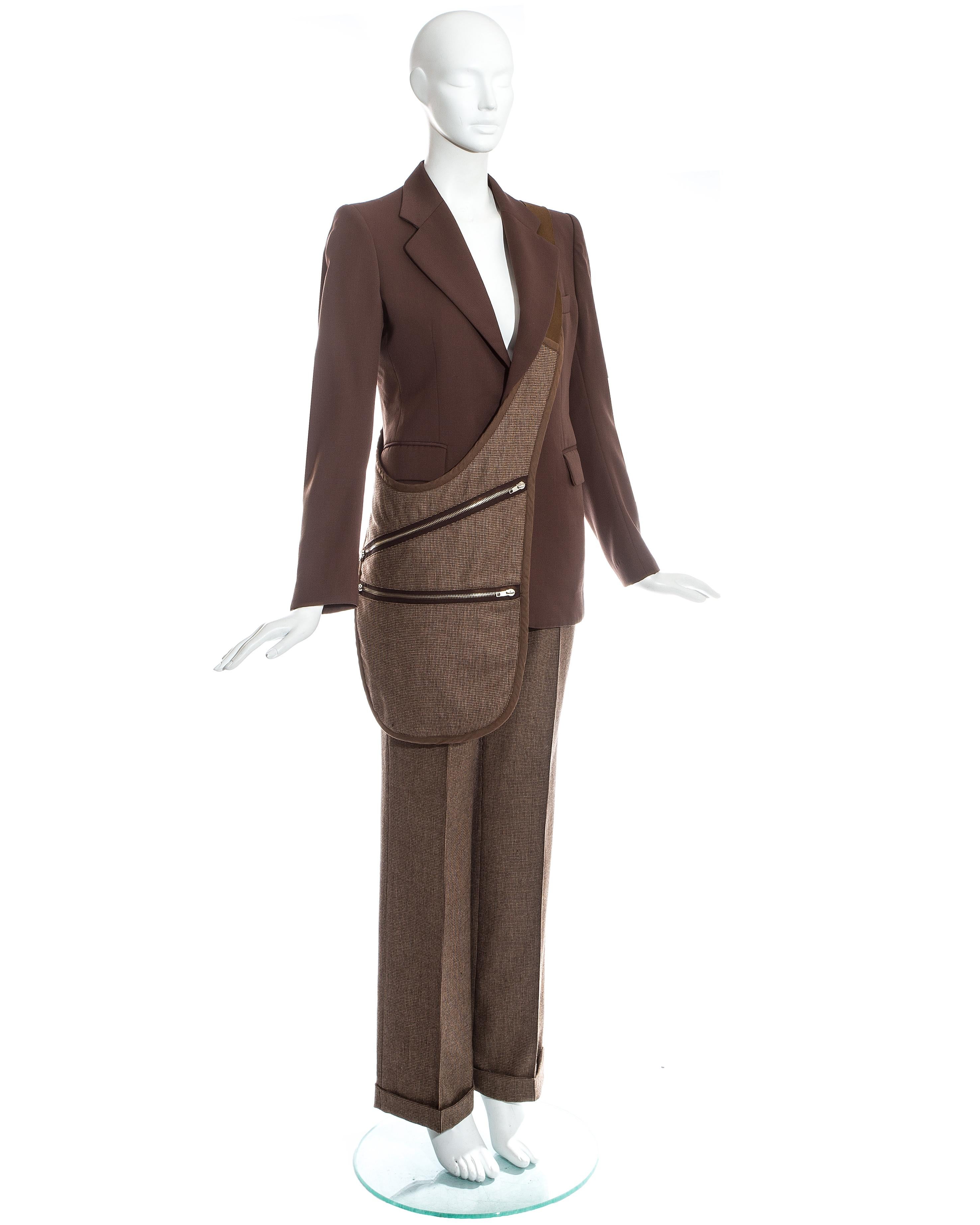 Noir Margiela - Costume pantalon en tweed marron avec sac à dos assorti, automne-hiver 1998 en vente