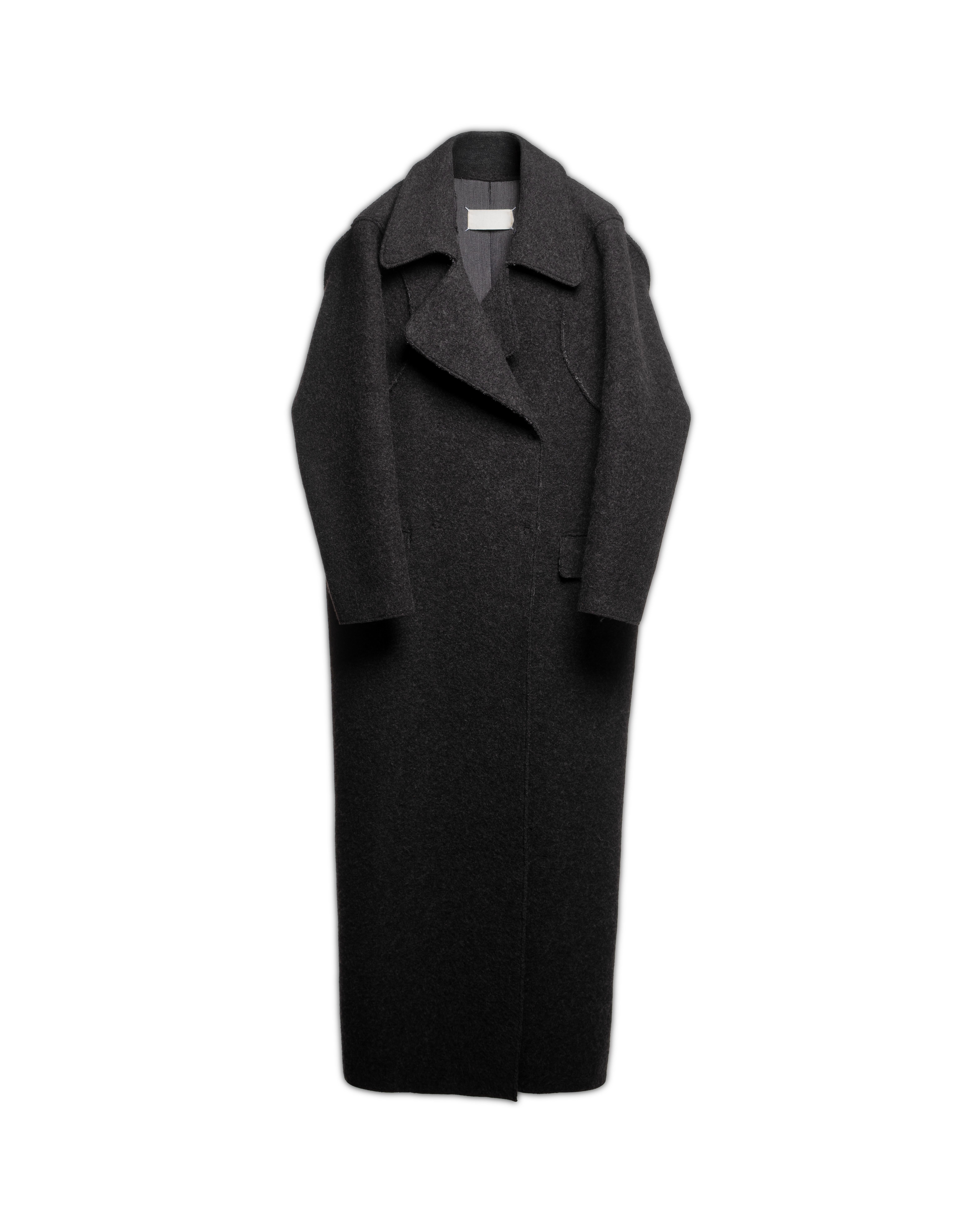 Margiela Manteau long plat en laine gris anthracite, FW 1998 Pour femmes en vente