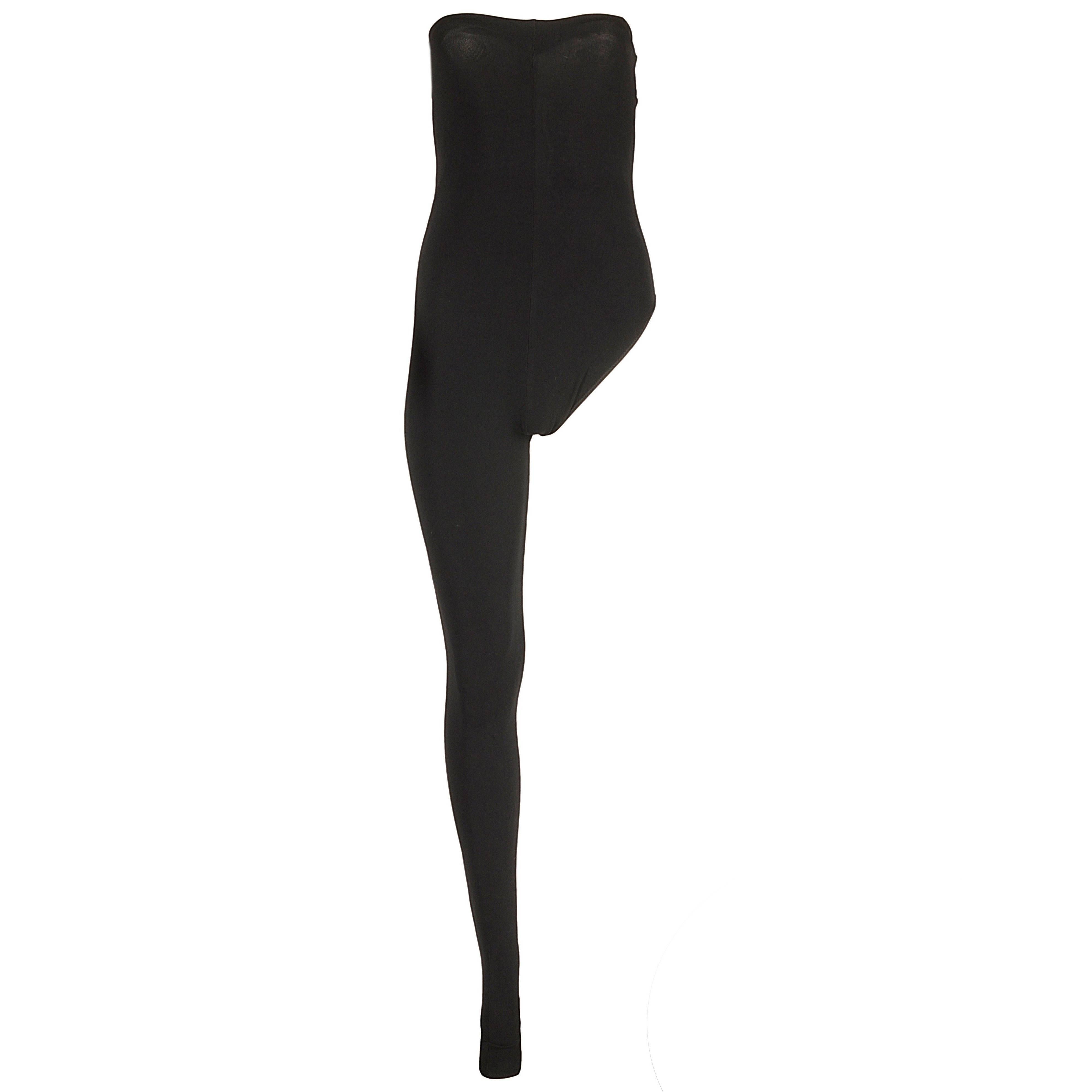 Margiela Défilé black viscose spandex one leg strapless jumpsuit 