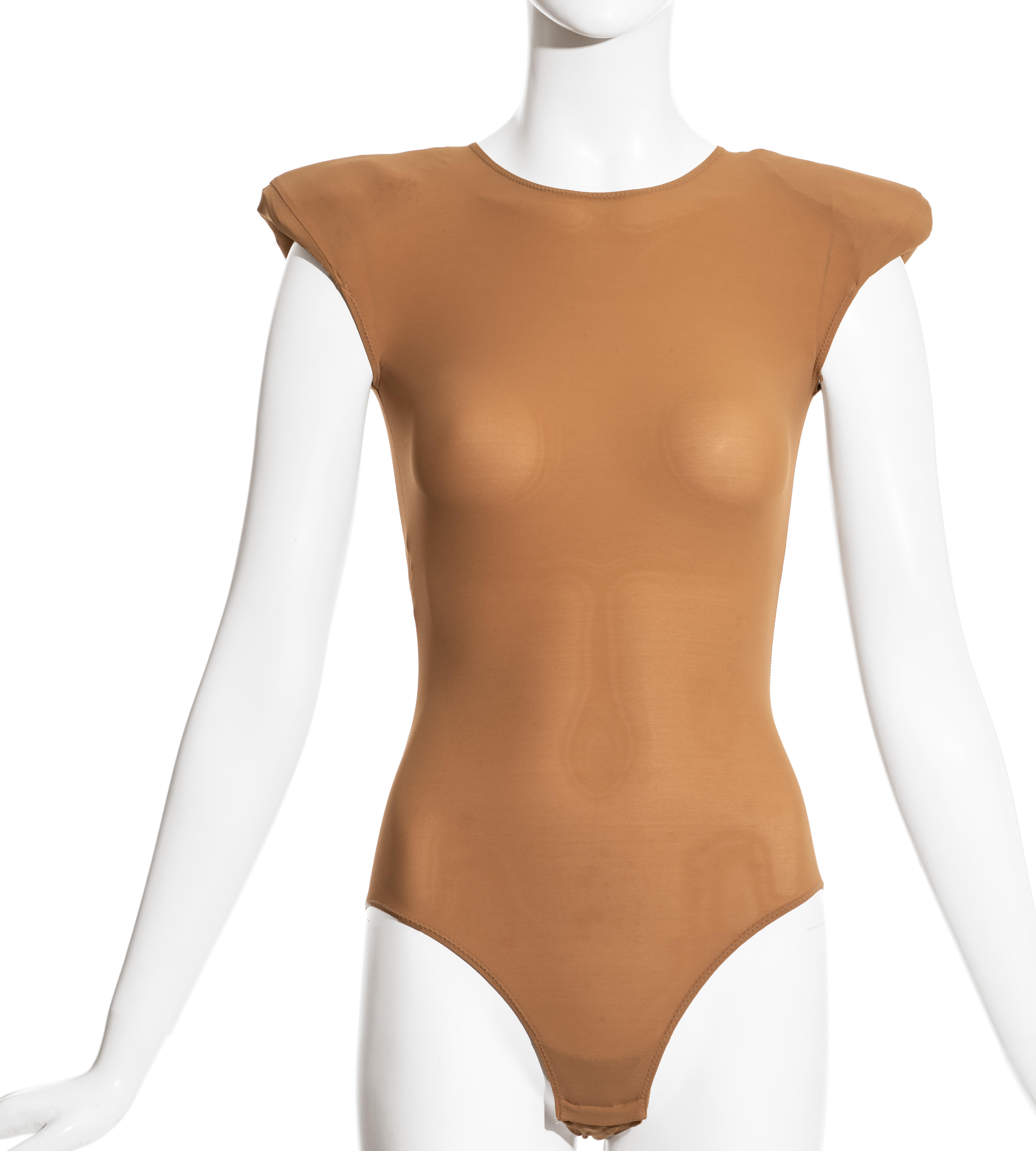 Gray Margiela grey cotton shredded t-shirt and nude lycra bodysuit ensemble, ss 2009