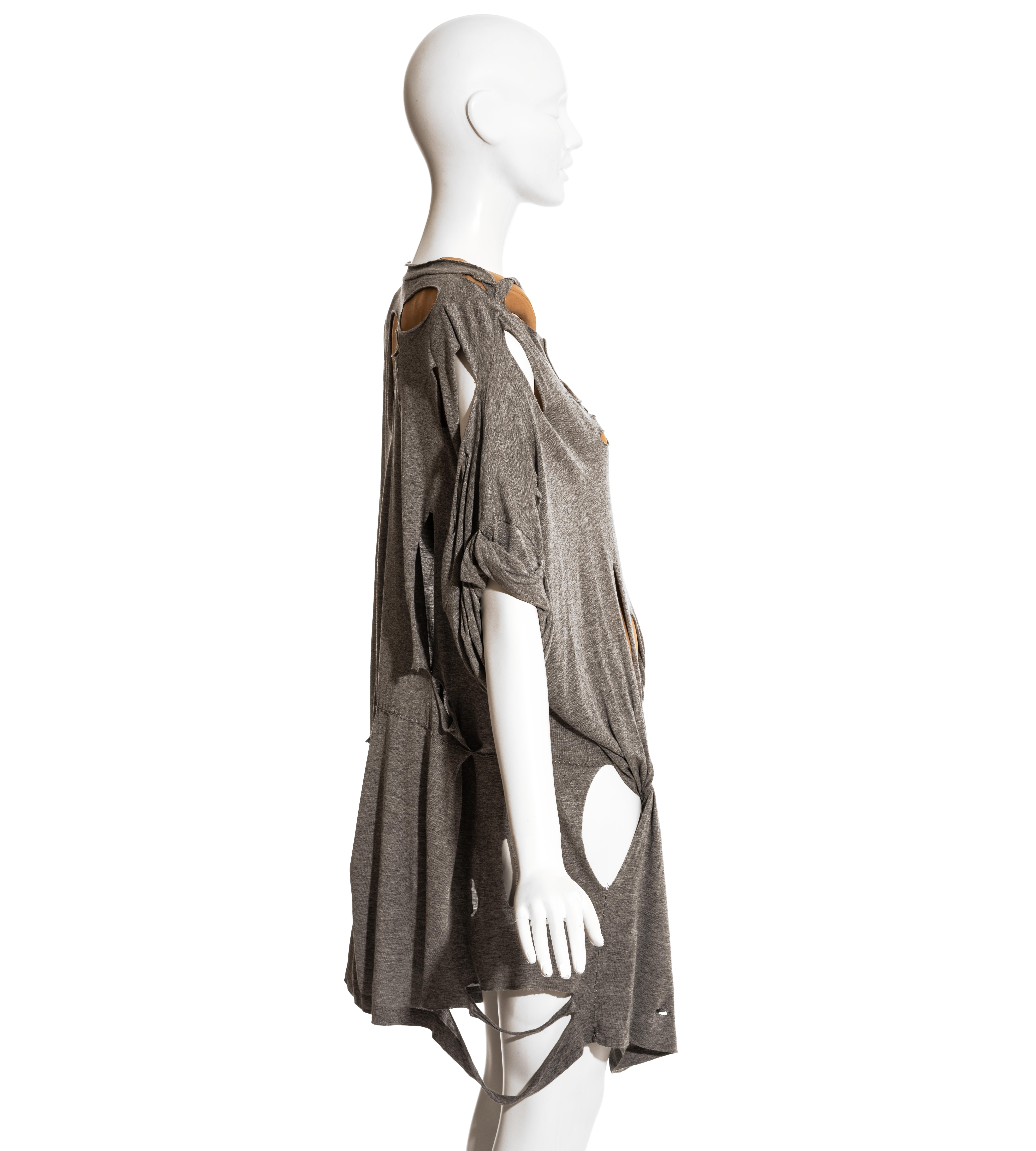 Margiela grey cotton shredded t-shirt and nude lycra bodysuit ensemble, ss 2009 In Excellent Condition In London, GB
