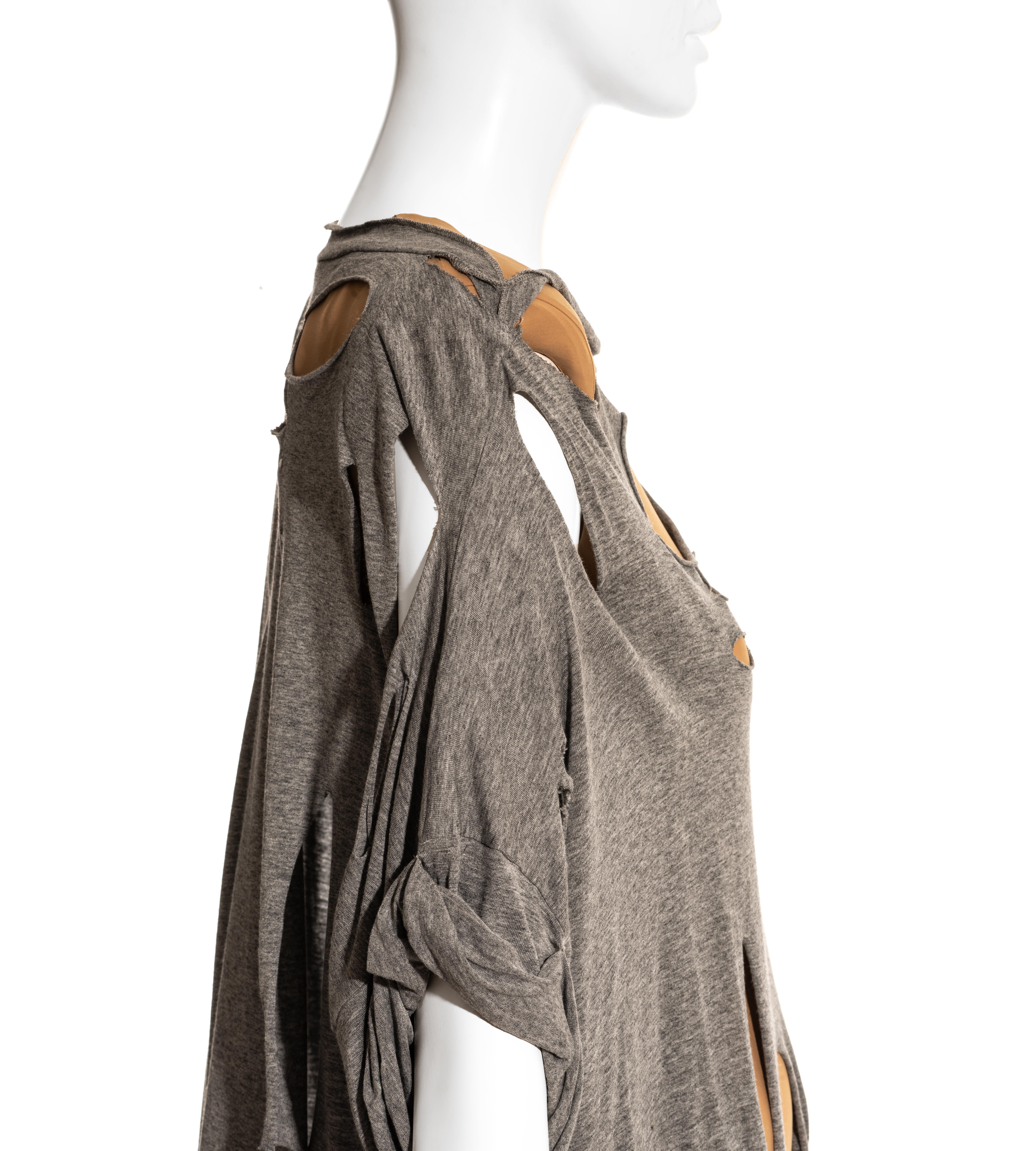 Women's Margiela grey cotton shredded t-shirt and nude lycra bodysuit ensemble, ss 2009