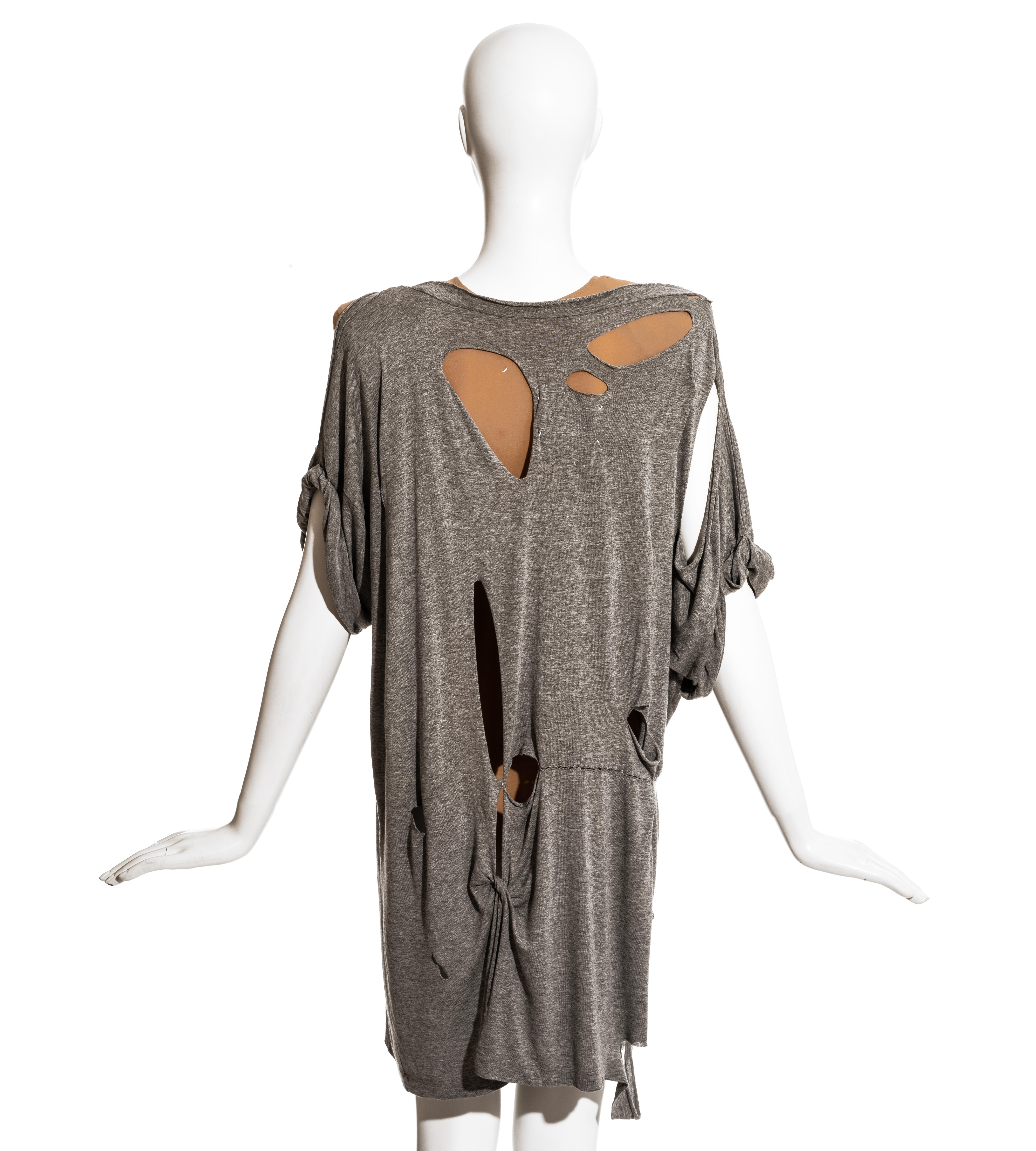 Margiela grey cotton shredded t-shirt and nude lycra bodysuit ensemble, ss 2009 1