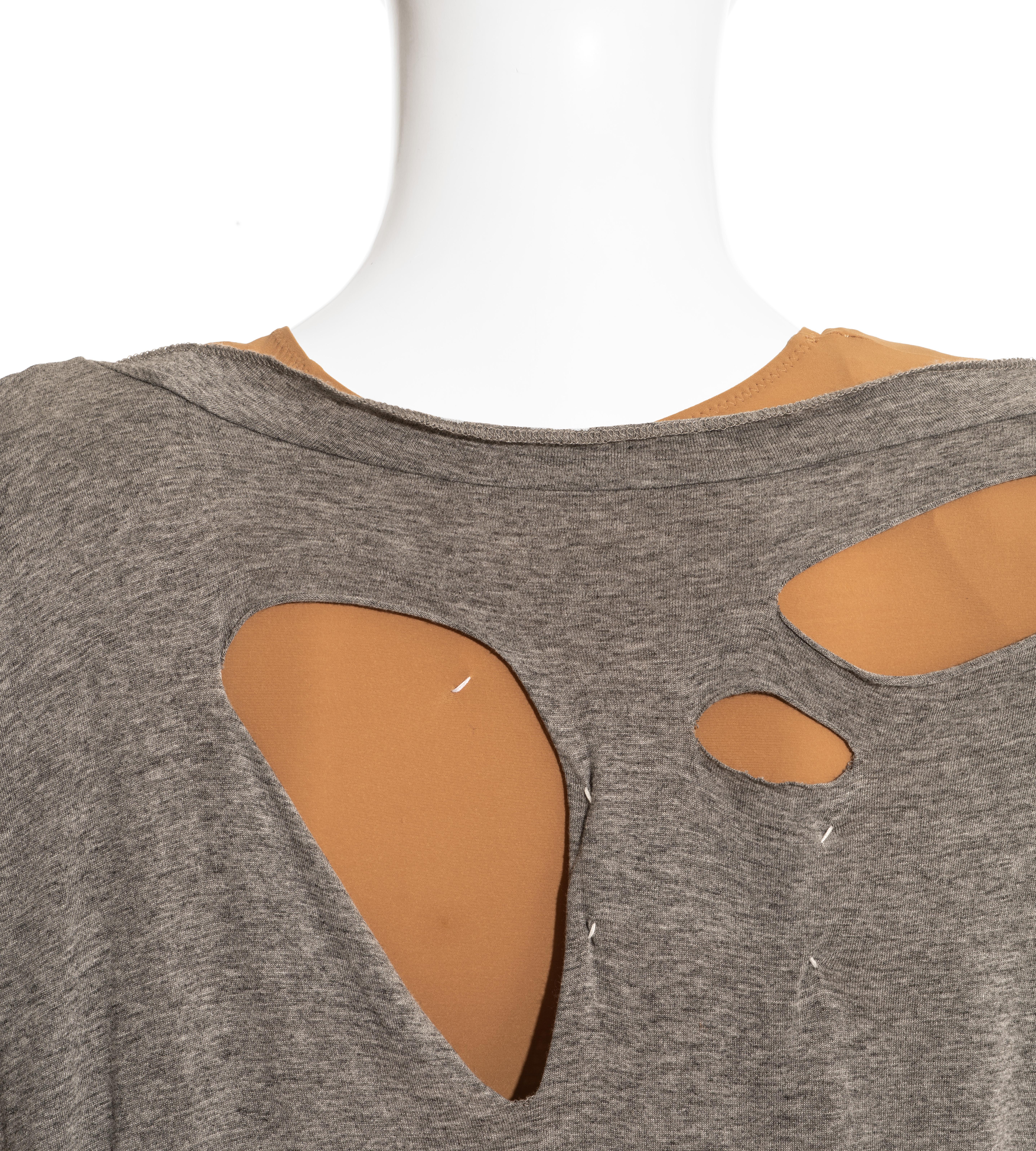 Margiela grey cotton shredded t-shirt and nude lycra bodysuit ensemble, ss 2009 2