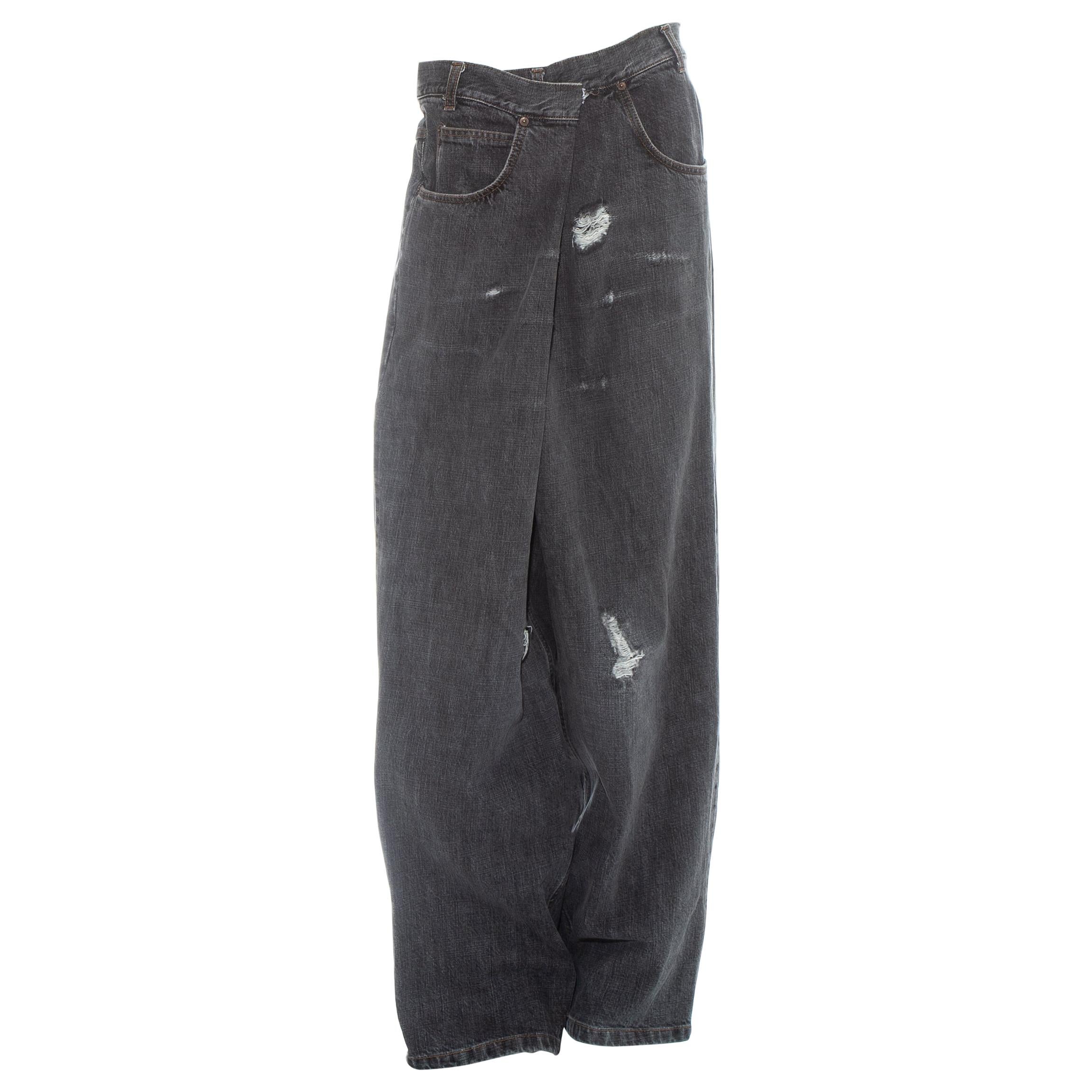 Margiela grey denim oversized size 78 jeans, fw 2000 For Sale