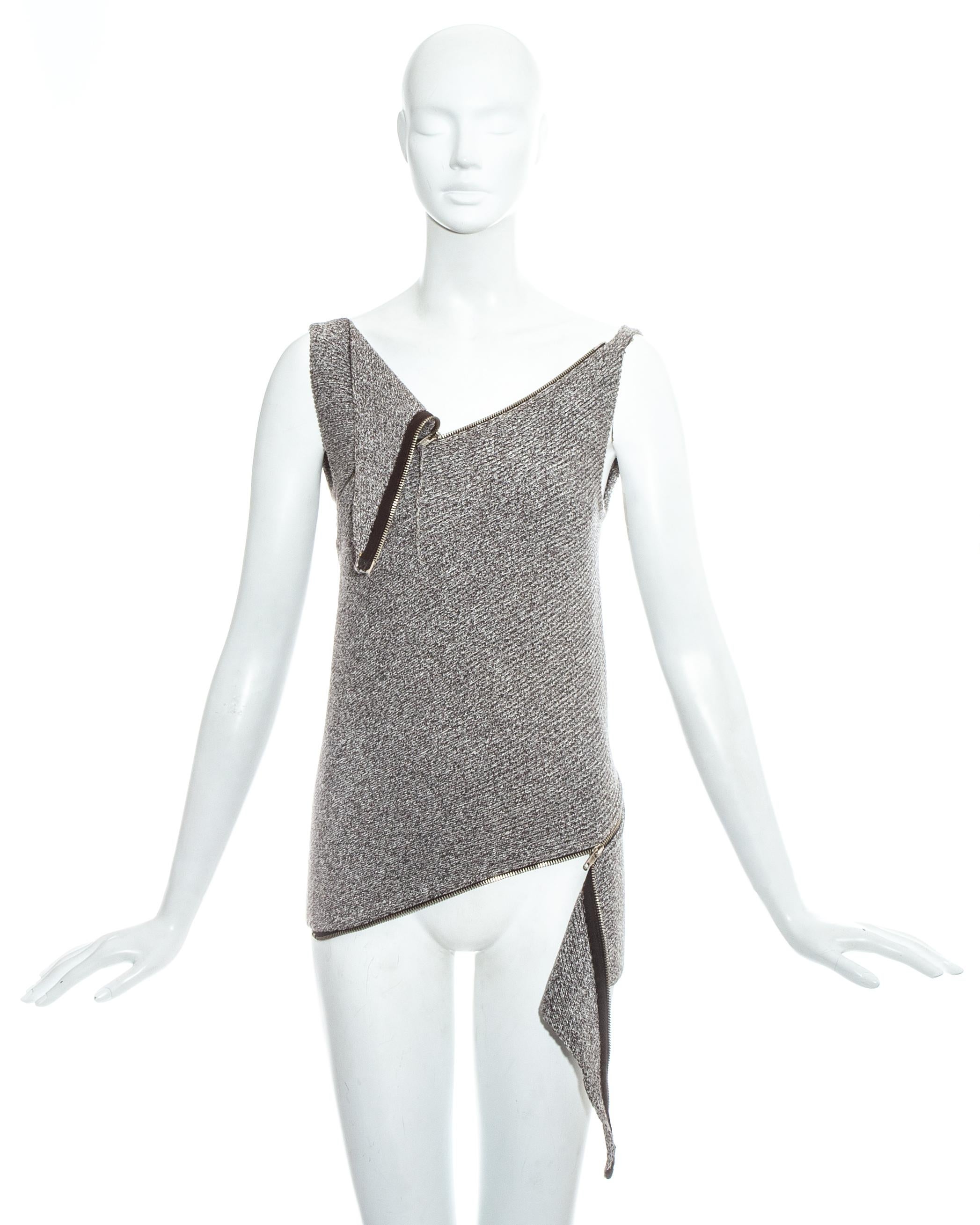 Martin Margiela; grey wool bias cut double ended zipper sweater vest, produced by Miss Deanna.

Fall-Winter 1998