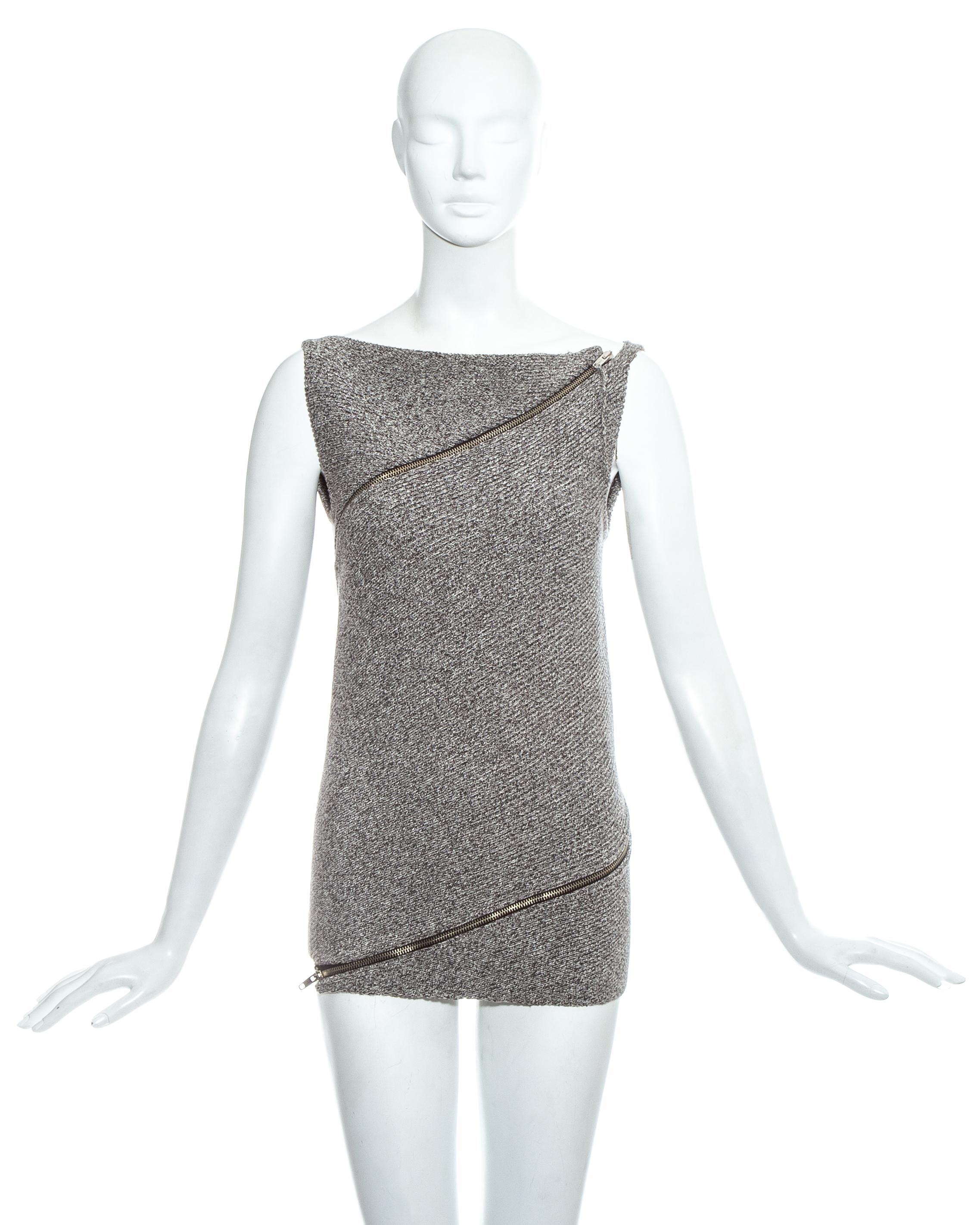 Gray Margiela grey wool Miss Deanna bias cut zipper sweater vest, fw 1998 For Sale
